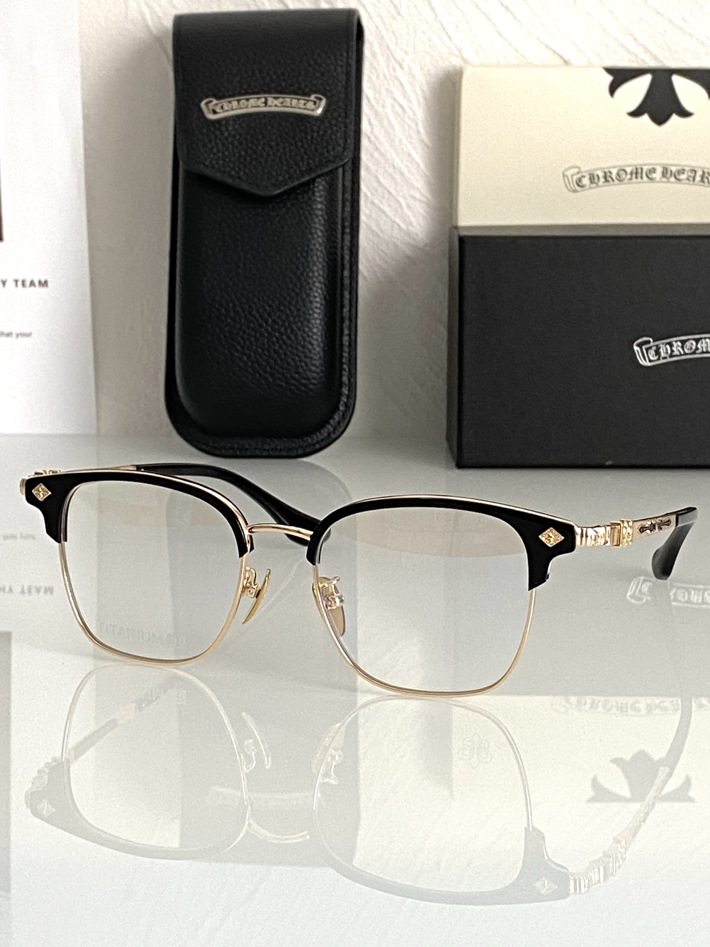 新～简约大方 半框眉架CHROME HEART 钛❗️CH8323 SIZE:51-19-149