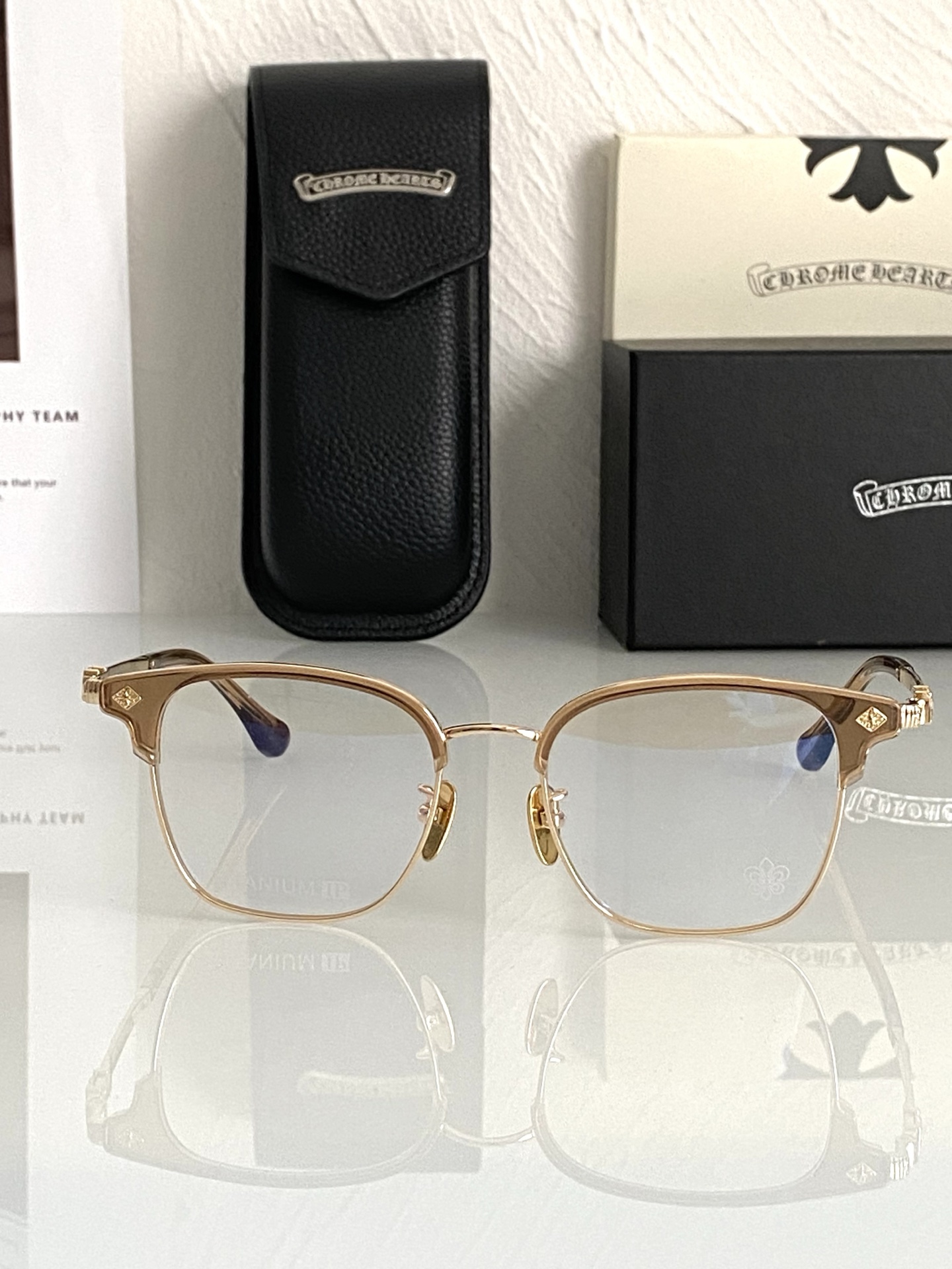 新～简约大方 半框眉架CHROME HEART 钛❗️CH8323 SIZE:51-19-149