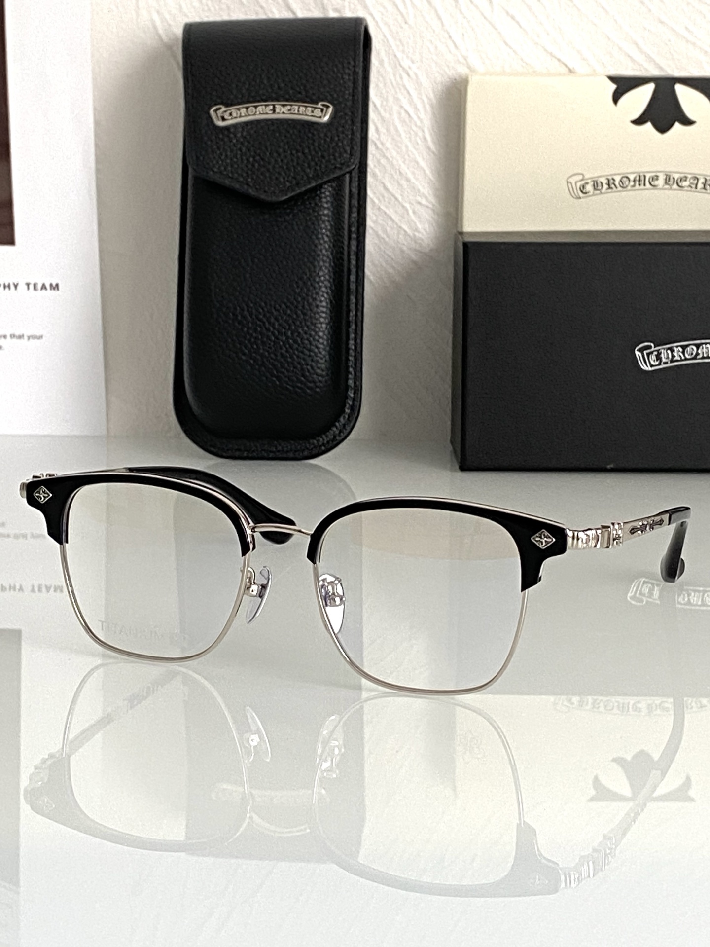 新～简约大方 半框眉架CHROME HEART 钛❗️CH8323 SIZE:51-19-149