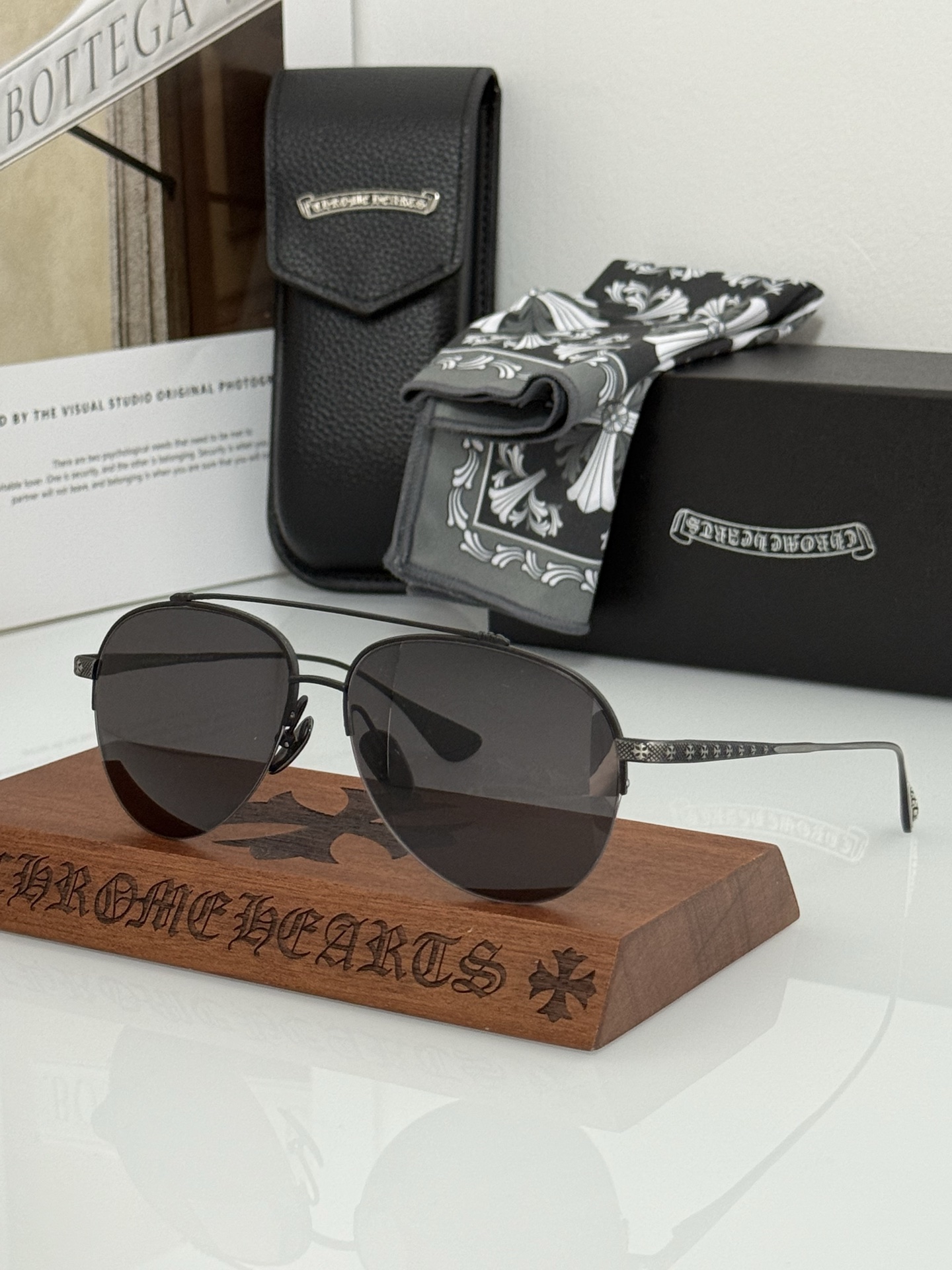 Chrome Hearts Aviator Sunglasses - Brushed Titanium Frame, Stylish Men's Eyewear