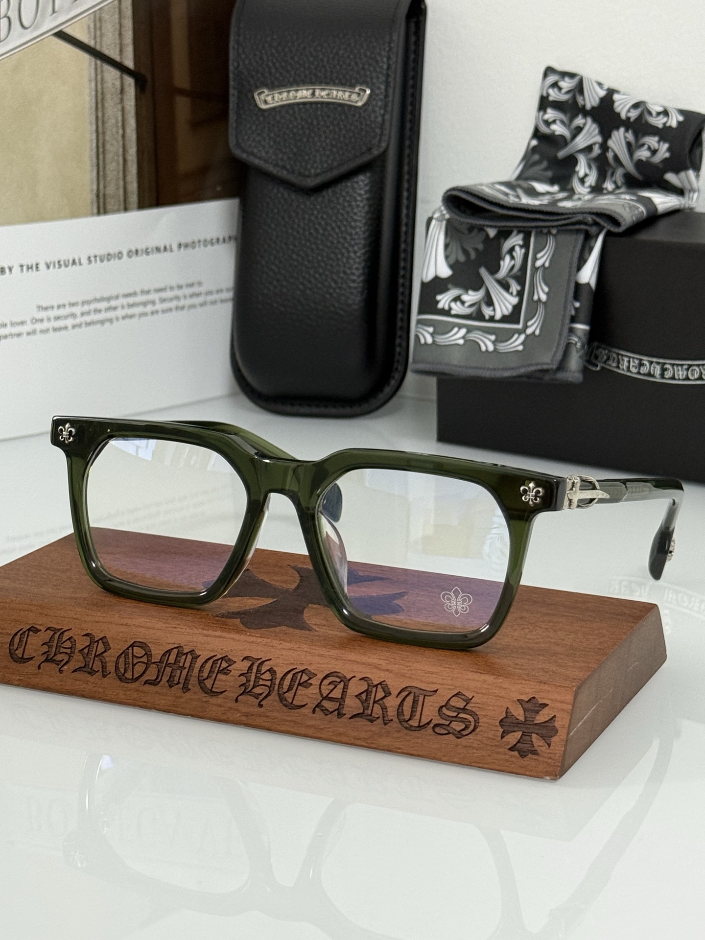 NUEVO〰️ Cuadrada️ CHROME HEART acetato de primera calidad pulido y abrillantado a mano, logotipo tridimensional como ad…