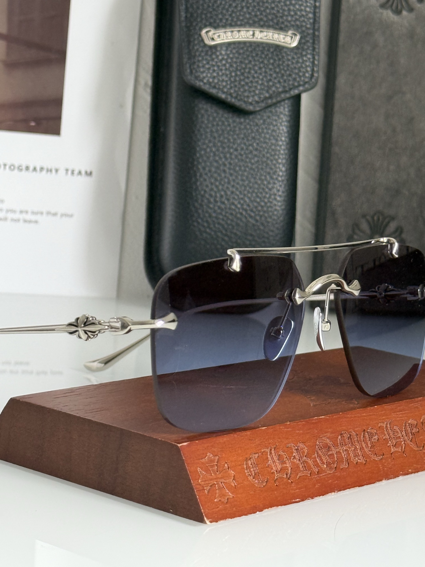 高品质 新款男装太阳眼镜经典双梁无边框风镜CHROME HEARTCH8185 SIZE:59口16-1