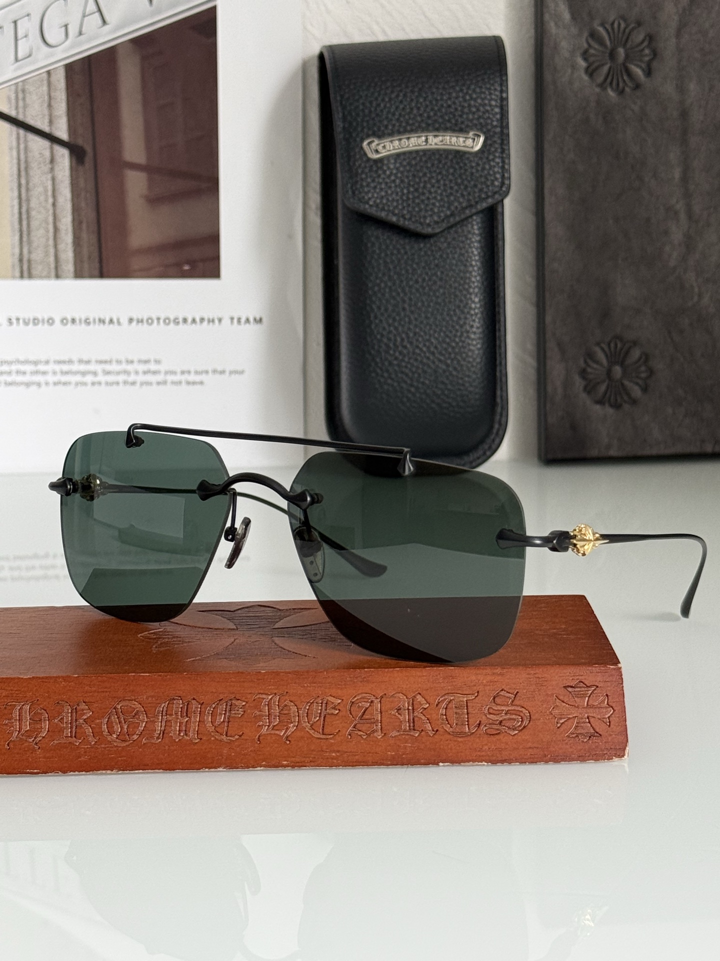 高品质 新款男装太阳眼镜经典双梁无边框风镜CHROME HEARTCH8185 SIZE:59口16-1