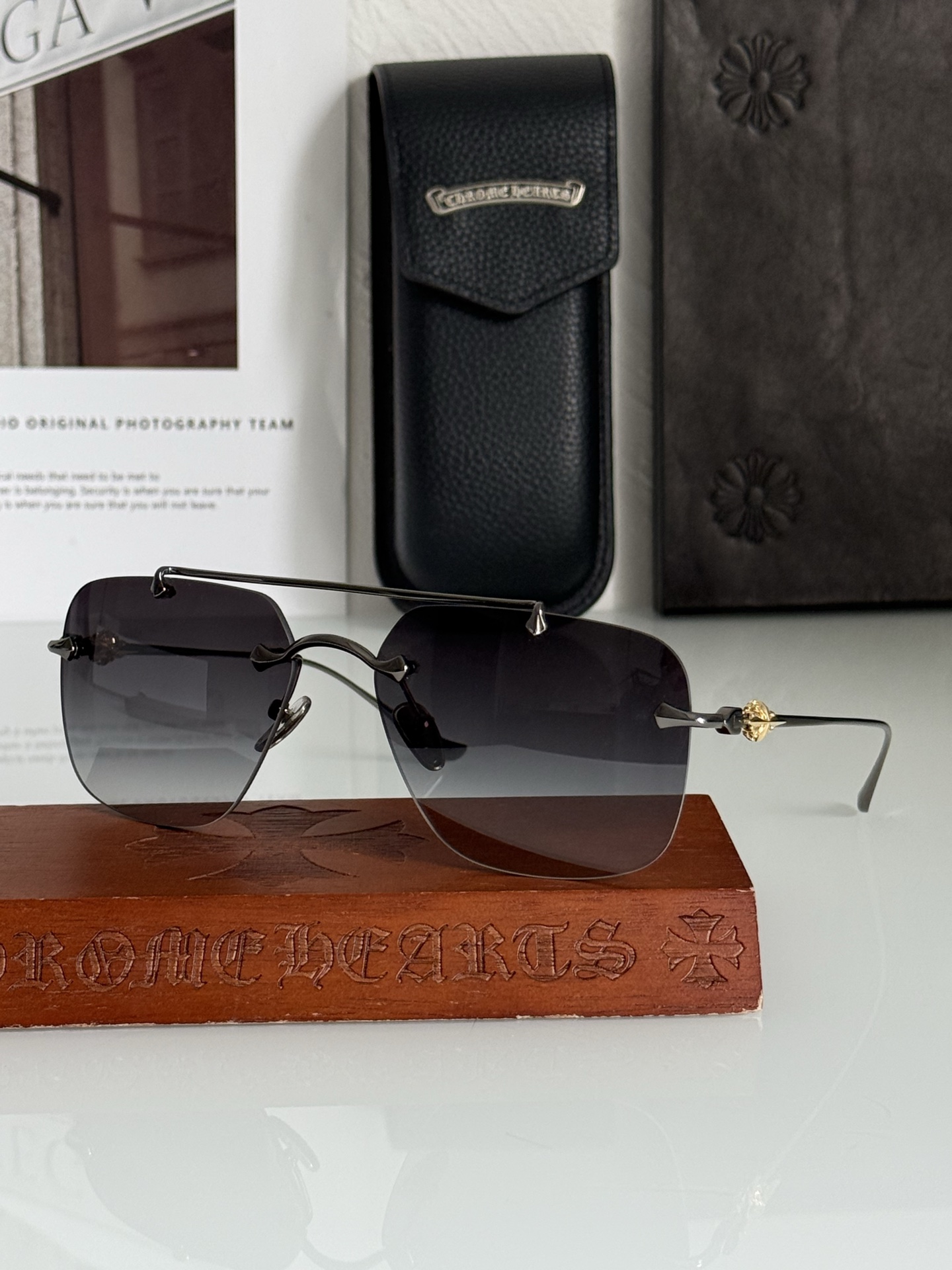 高品质 新款男装太阳眼镜经典双梁无边框风镜CHROME HEARTCH8185 SIZE:59口16-1