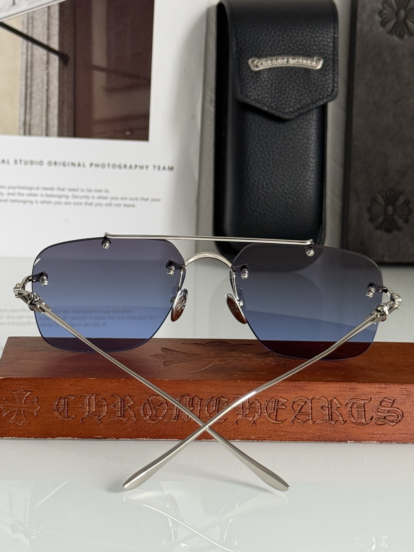 高品质 新款男装太阳眼镜经典双梁无边框风镜CHROME HEARTCH8185 SIZE:59口16-1