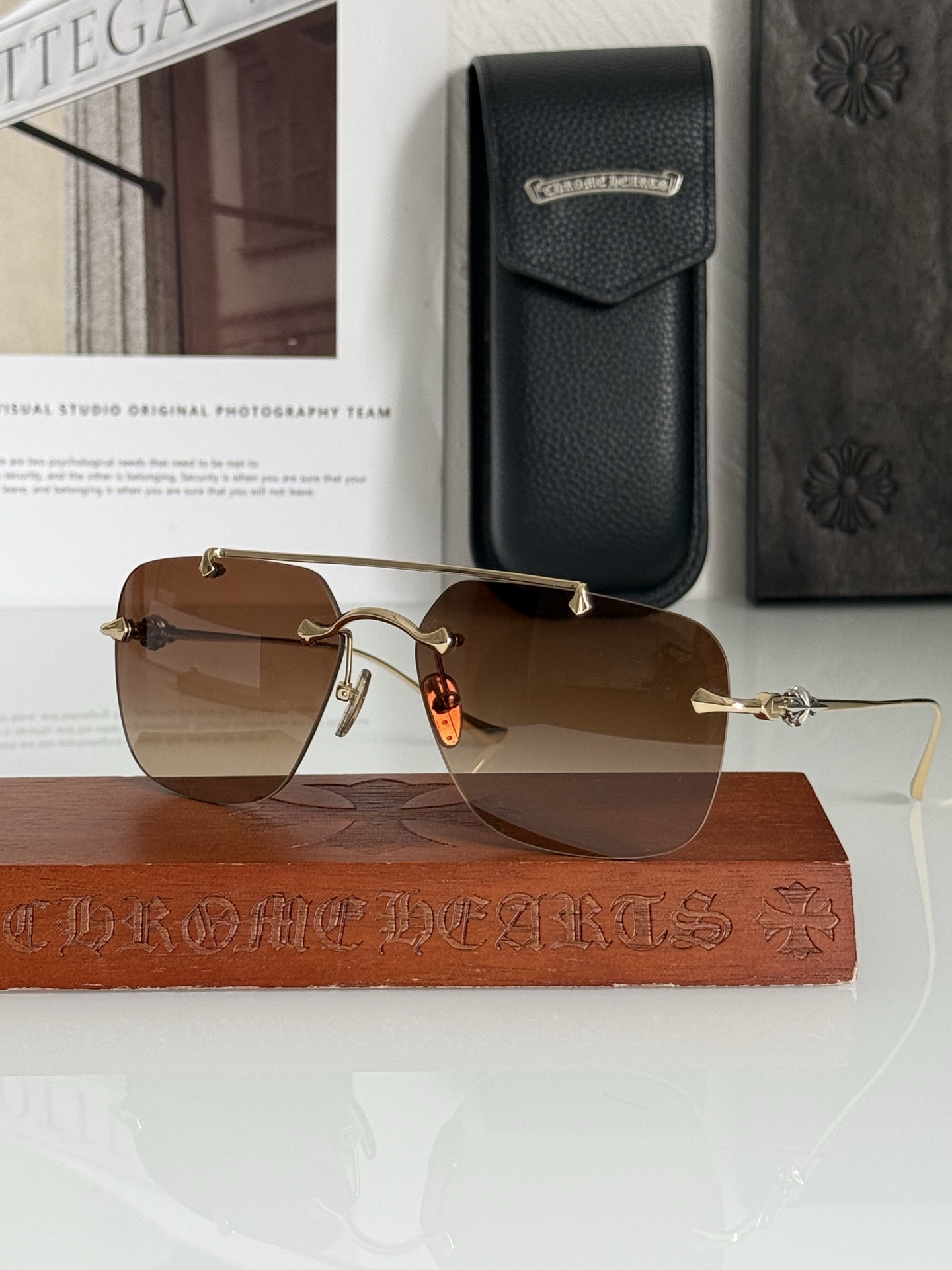 高品质 新款男装太阳眼镜经典双梁无边框风镜CHROME HEARTCH8185 SIZE:59口16-1