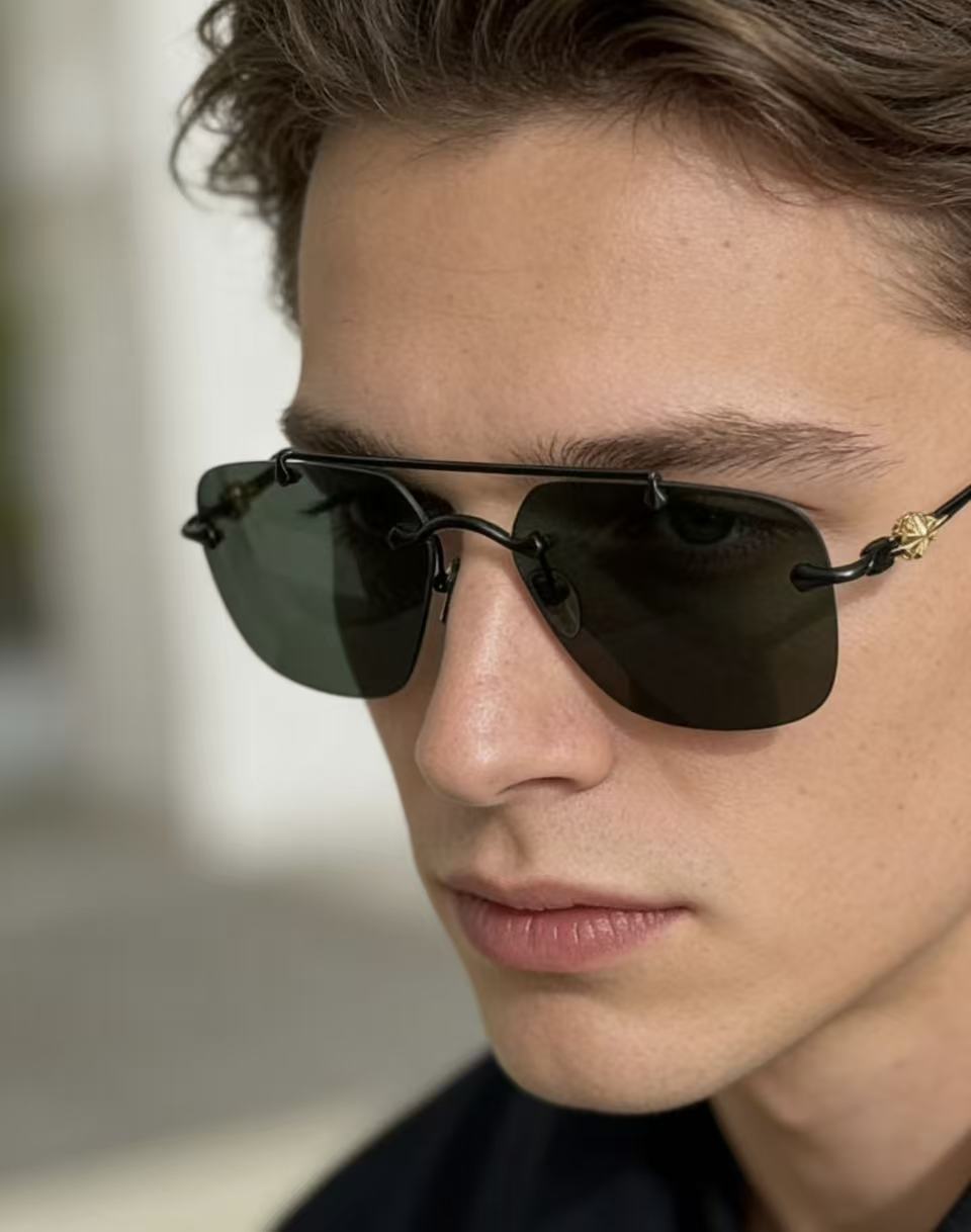 高品质 新款男装太阳眼镜经典双梁无边框风镜CHROME HEARTCH8185 SIZE:59口16-1