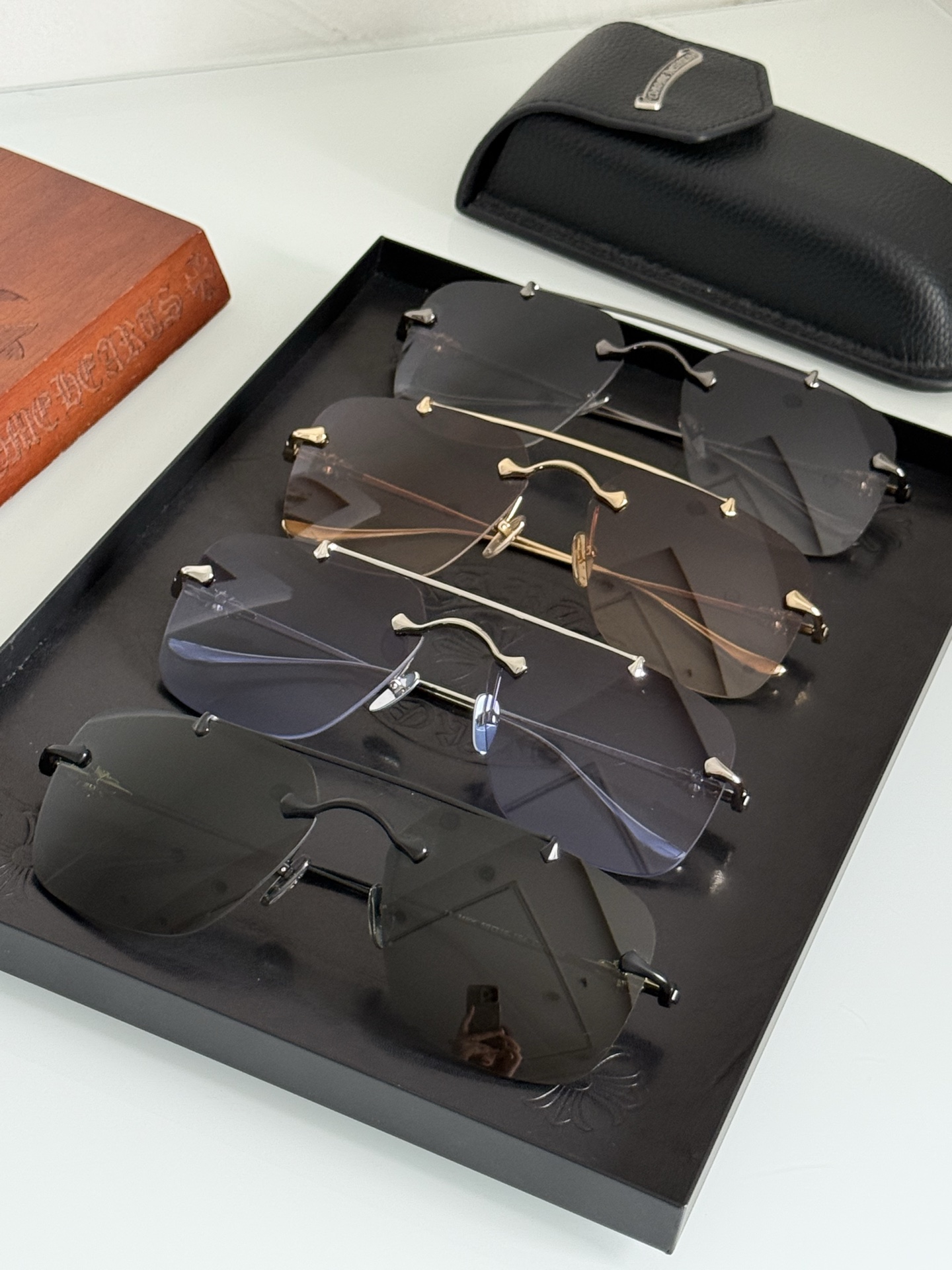 高品质 新款男装太阳眼镜经典双梁无边框风镜CHROME HEARTCH8185 SIZE:59口16-1