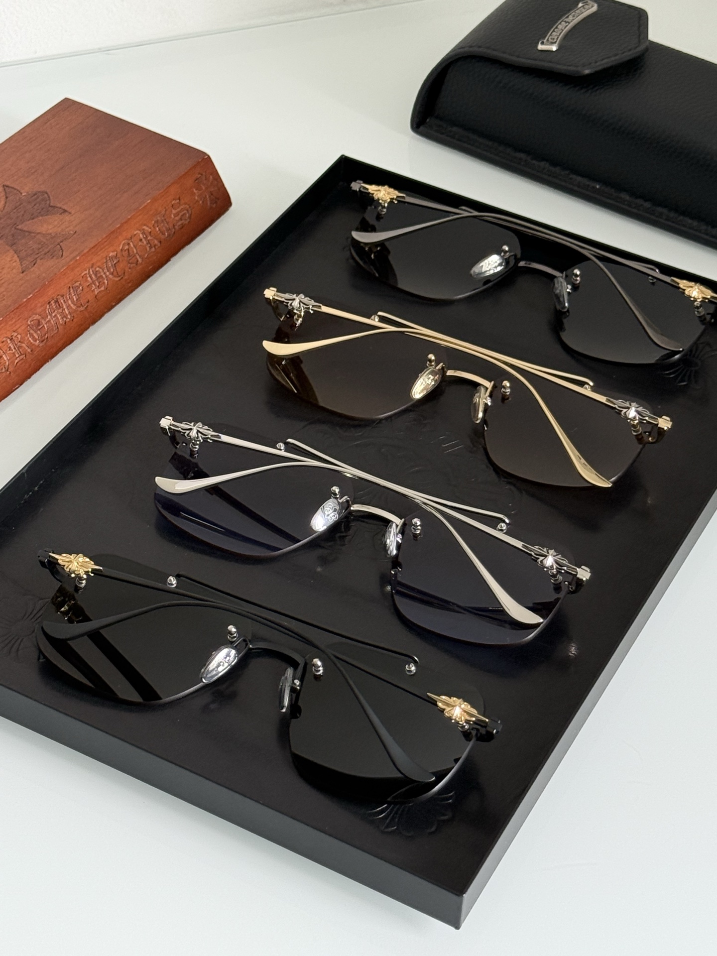 高品质 新款男装太阳眼镜经典双梁无边框风镜CHROME HEARTCH8185 SIZE:59口16-1