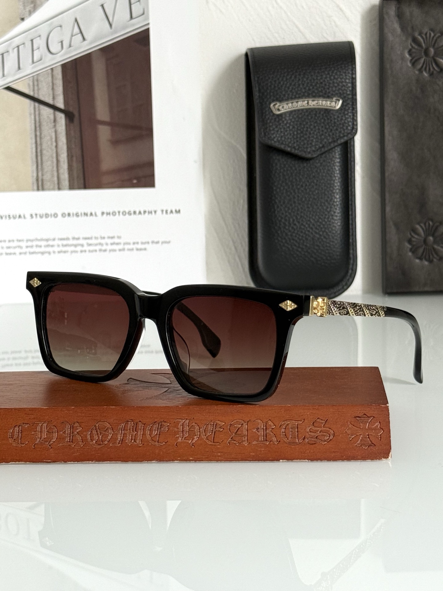 钛！CHROME HEART顶级板材手工打磨抛光而成立体图纹纯钛镜腿 大气时尚CH8271 SIZE：5