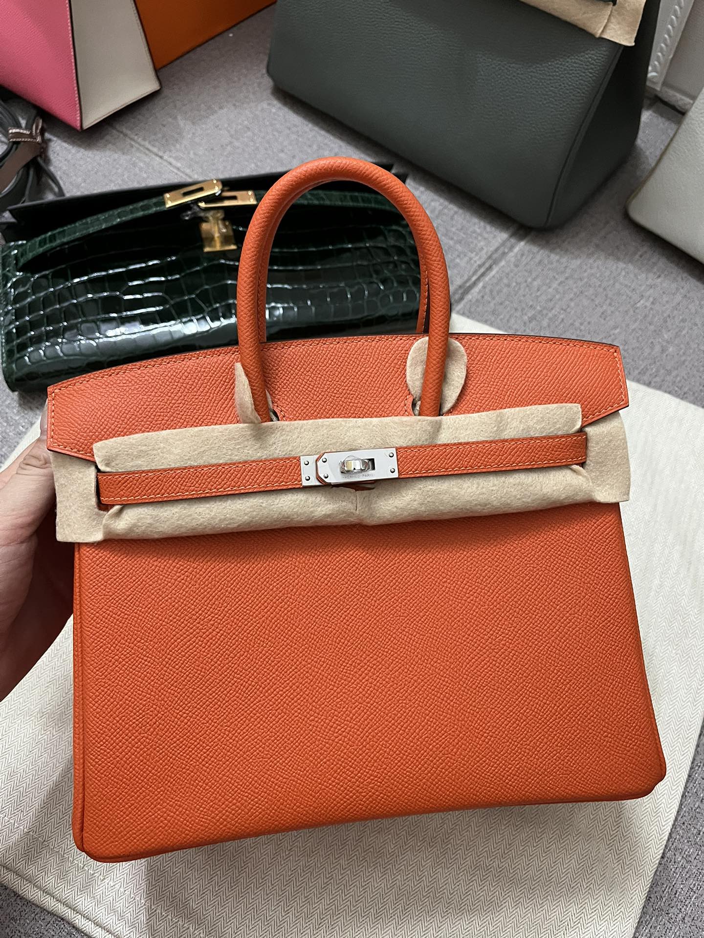 هيرميس Hermes Birkin حقيبة حقيبة يد برتقالي الأجهزة الفضية ابسوم