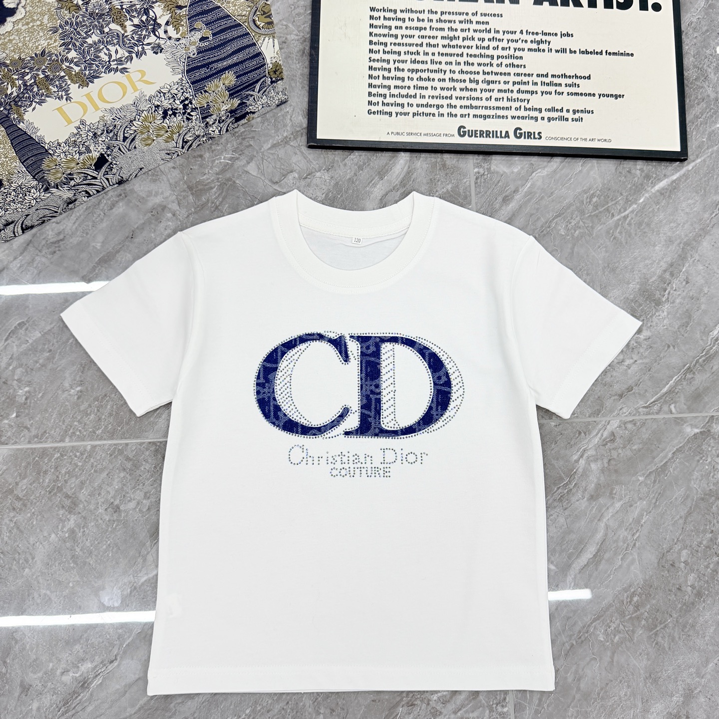 DIOR Dior serie de parches vaqueros Camiseta de alta calidad, tres etiquetas completas, tallas: 90-150, adultos: S-2XL,…