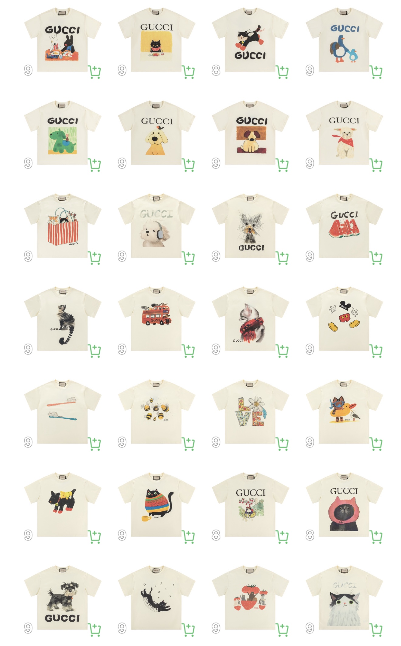 Serie GUCCI Children's Zoo💥 Manga corta para niños, manga corta para adultos, estilo padre-hijo