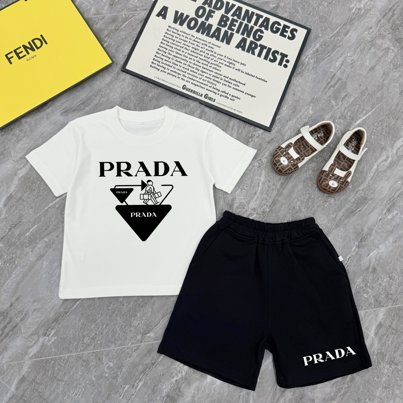 Serie Prada de verano, conjunto de alta calidad, con tres etiquetas completas, tallas: 90-150, conjunto para niños, cam…