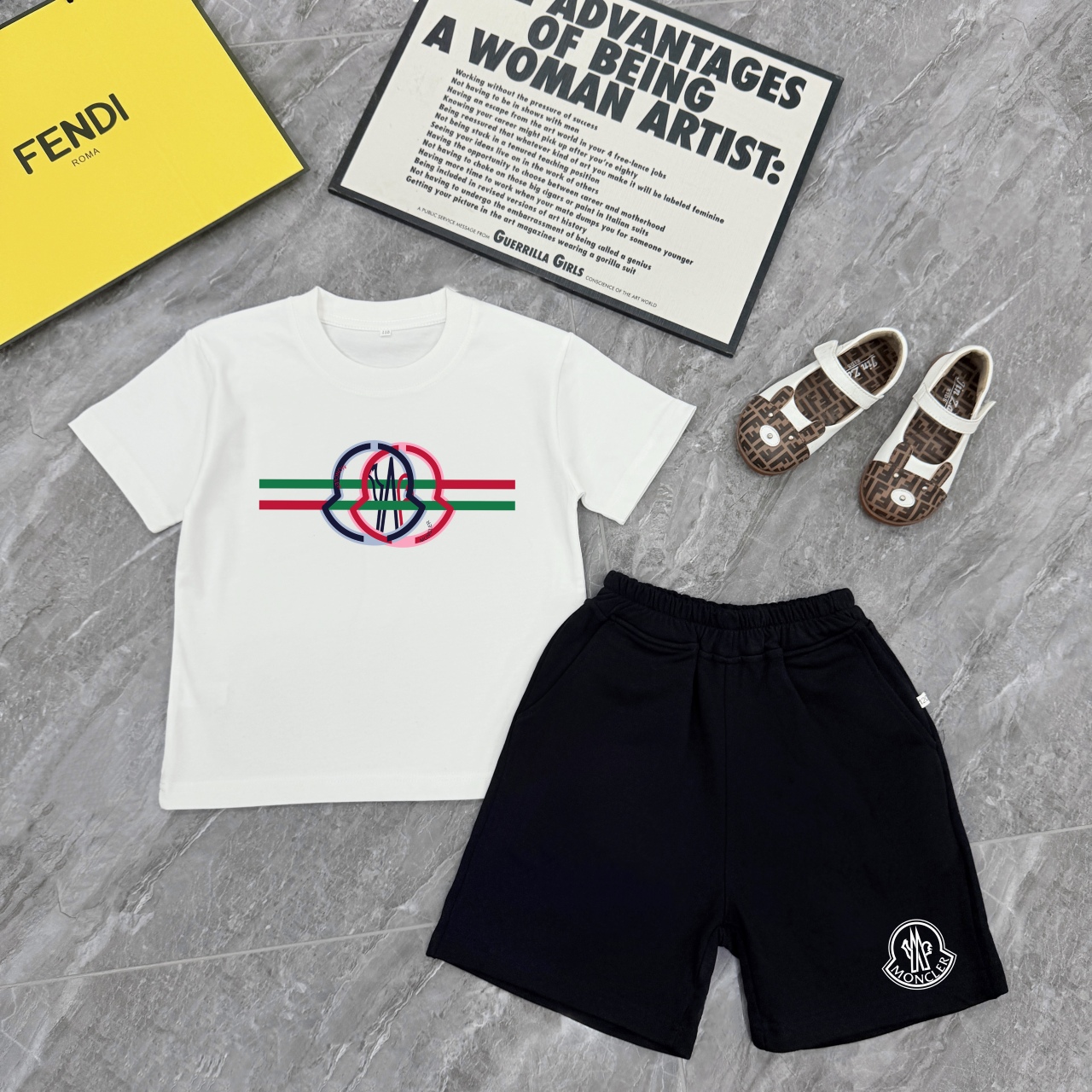 Serie de conjuntos de verano de Moncler, conjuntos de alta calidad, tres etiquetas completas, tallas: 90-150, camisetas…