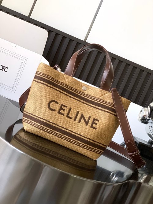 Celine Beach Tote Bag with Leather Straps, Straw-Woven Design, Size: 31*20*12cm