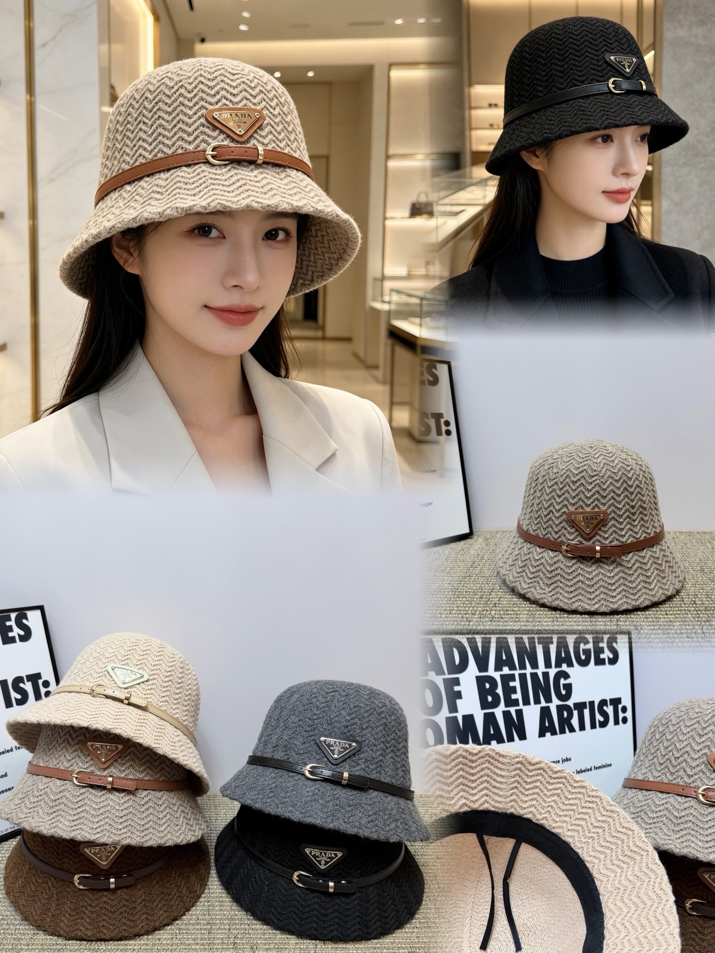 💛配防尘袋【PRADA普拉达】2026秋冬新款针织渔夫帽，🔆百搭日常款～休闲出街#