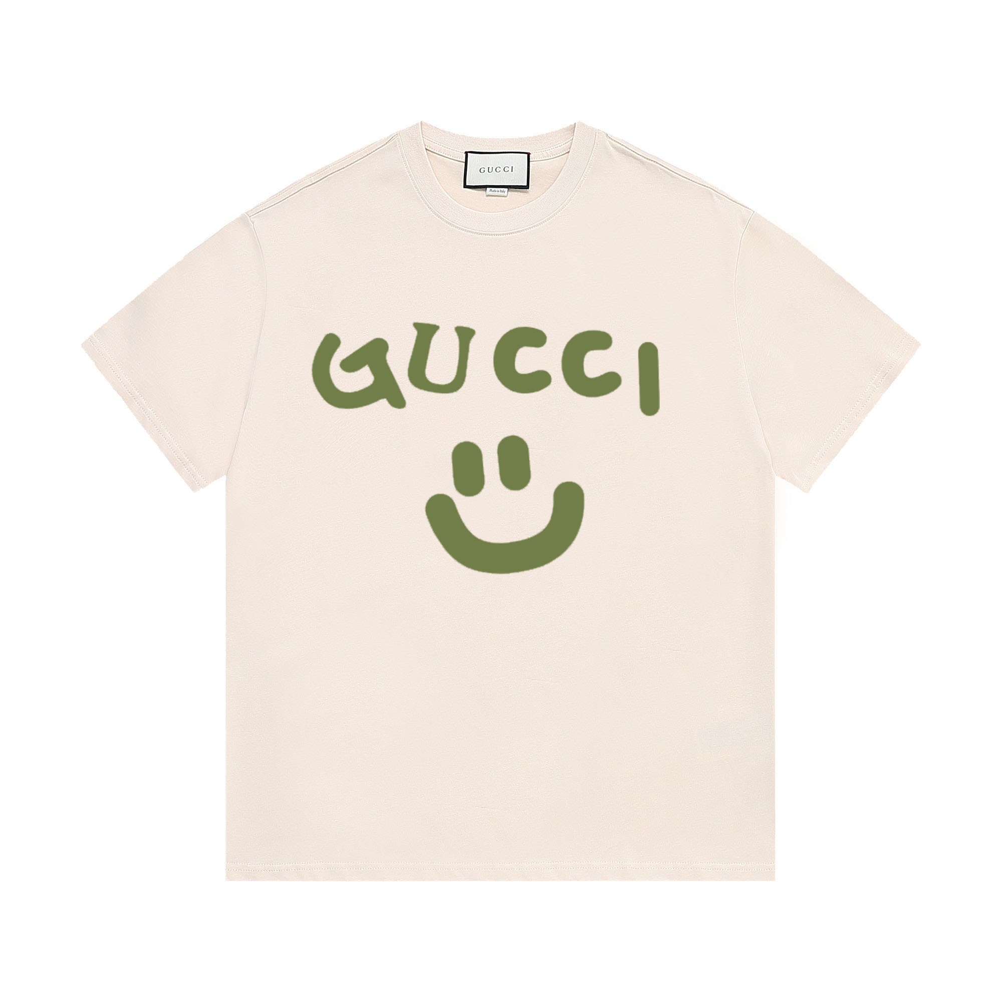 Gucci Clothing T-Shirt Apricot Color Black Printing Cotton Spring Collection Short Sleeve