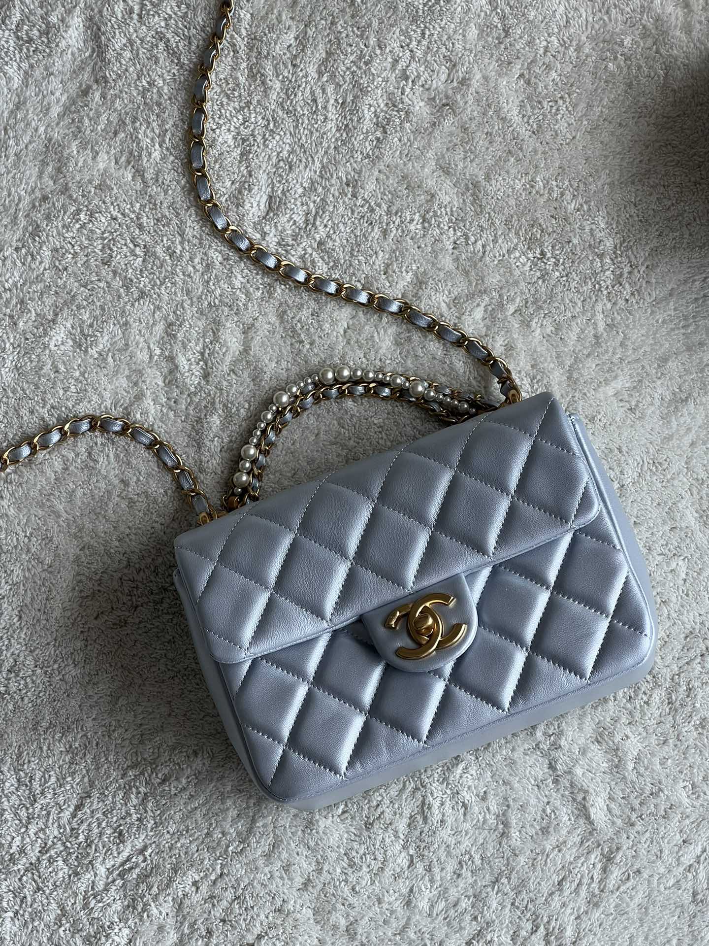 NO:178159,Super-grade original leather, pearl square fat man, gray and blue, imported leather lambskin, hardware, all-steel retro hardware, size.*.*. Model, super-grade large-scale Chanel original leather, chanel, sheepskin19860909特级 原厂皮 口盖珍珠方胖子 灰蓝 皮质进口小羊皮 五金全钢复古五金 尺寸.*.*. 型号,特级大厂货香奈儿原厂皮,chanel,sheepskin,Bag