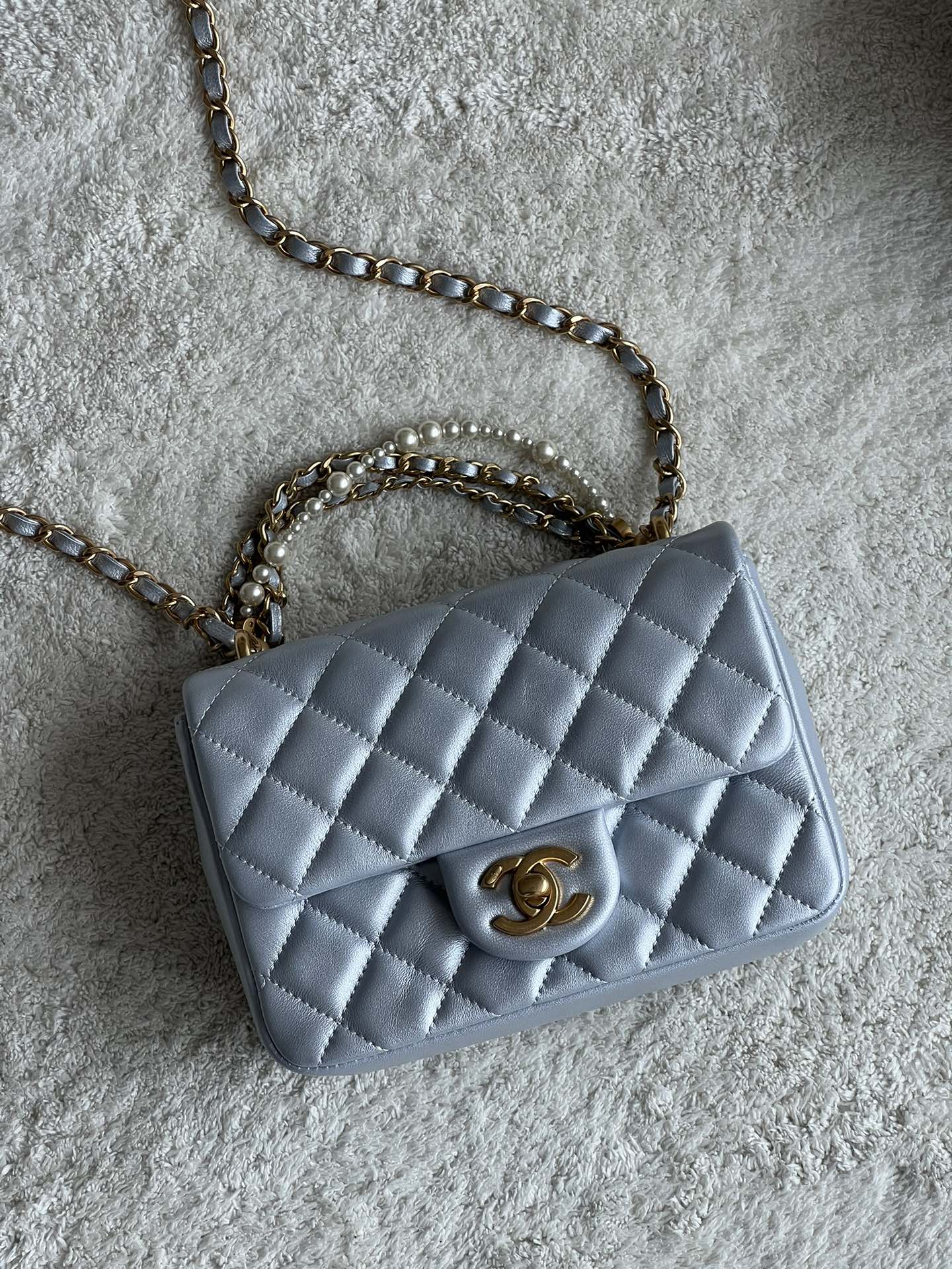 NO:178163,Super-grade original leather, pearl square fat man, gray and blue, imported leather lambskin, hardware, all-steel retro hardware, size** model, special-grade large-scale Chanel original leather, chanel, sheepskin19860909特级 原厂皮 口盖珍珠方胖子 灰蓝 皮质进口小羊皮 五金全钢复古五金 尺寸** 型号,特级大厂货香奈儿原厂皮,chanel,sheepskin,Bag