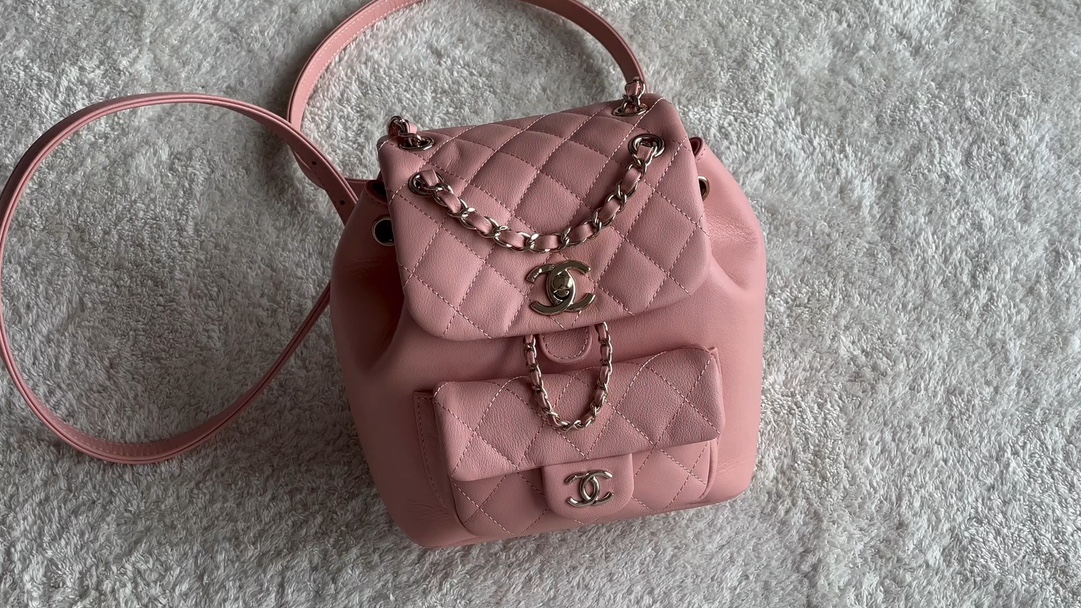 ✨𝘿𝙪𝙢𝙖 bolso de espalda pequeño de piel de ternera rosa claro