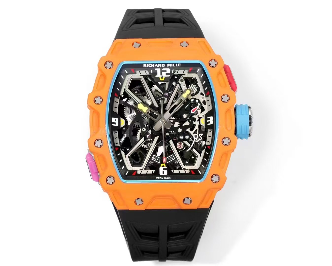NO:765885,Ultra-light version of 88.8 grams. 『RICHARD MILLE』RM 35-03 series has released 5 products. Made with integrated movement. Slim case 13.5 mm. The case is made of ultra-light and wear-resistant quartz carbon fiber NTT and carbon fiber TT. They are Tiffany blue NTT. Violent yellow NTT. White NTT.  Blue NTT.  The black TT all use self-winding movements. From the front, you can directly see the black plating, chamfering, polishing, brushing, sandblasting and other hand-finished details of the movement. The lightweight material is easy to wear, and the sports style design goes well with casual wear and hot girl skirts. It has just the right balance of sweetness and coolness!  The details control the ecstasy!  Clean lines + clear dial, both good looks and practicality, suitable for daily commuting or going out to the street to blast~,, tiffany, skirts19860909超轻版本88.8克 『RICHARD MILLE 』RM 35-03系列已发布5款产品 一体机芯制作 纤薄壳套13.5 mm 表壳采用超轻耐磨的石英碳纤维NTT与碳纤维TT制作,分别为蒂芙尼蓝NTT. 暴力黄NTT. 白色NTT．蓝色NTT．黑色TT 均使用自动上链机芯,从正面能够直接看到机芯的镀黑、倒角、抛光、拉丝、喷砂等手工润饰细节. 轻量化材质戴起来毫无负担,运动风设计混搭休闲装、辣妹裙都超搭,甜酷平衡得刚刚好！ 细节控狂喜！利落的线条＋清晰表盘,颜值和实用性双在线,日常通勤或出街炸场都hold住~,,tiffany,skirts,Watch
