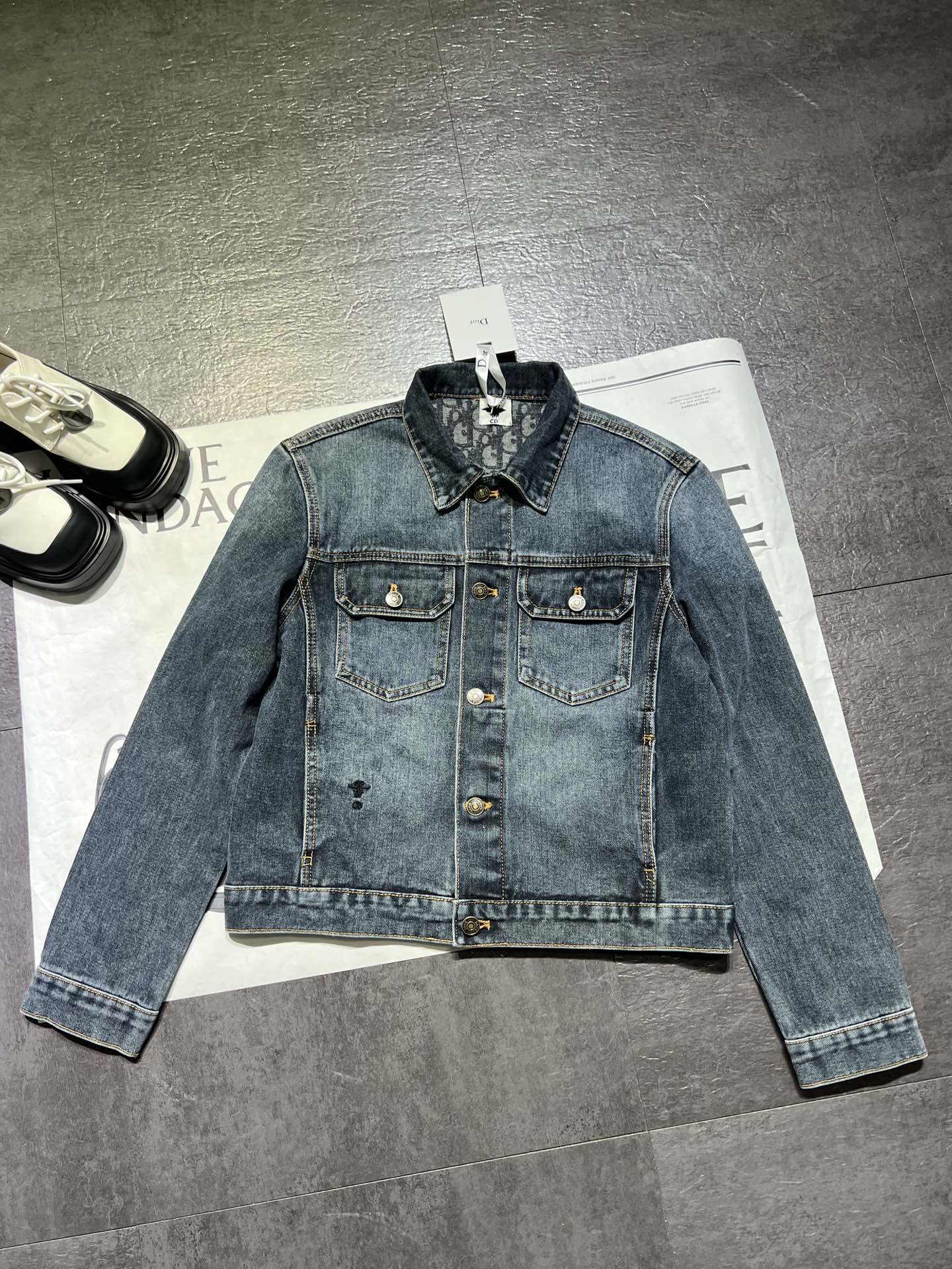 Dior Kleidung Mäntel & Jacken Blau Stickerei Baumwolle Denim Herbstsammlung Oblique