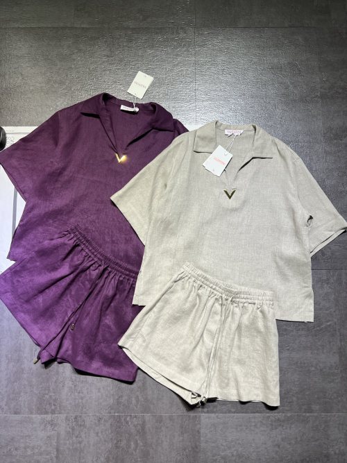 Valentino Women's Linen Set: Logo Detail Shirt and Shorts 1 Valentino Women's Linen Set: Logo Detail Shirt and Shorts
