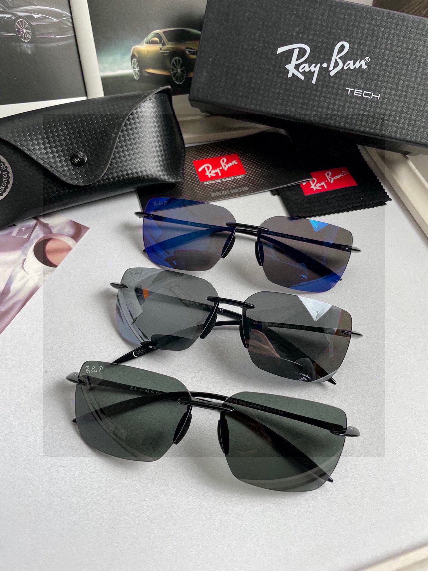 。新款💥品牌：雷朋Ray.Ban高品质男士偏光太阳镜🕶️ 超轻无框💕质感超赞，男士开车必备品。编号：98