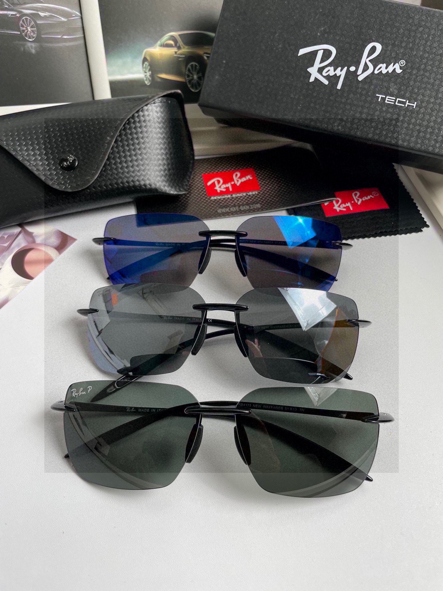 。新款💥品牌：雷朋Ray.Ban高品质男士偏光太阳镜🕶️ 超轻无框💕质感超赞，男士开车必备品。编号：98