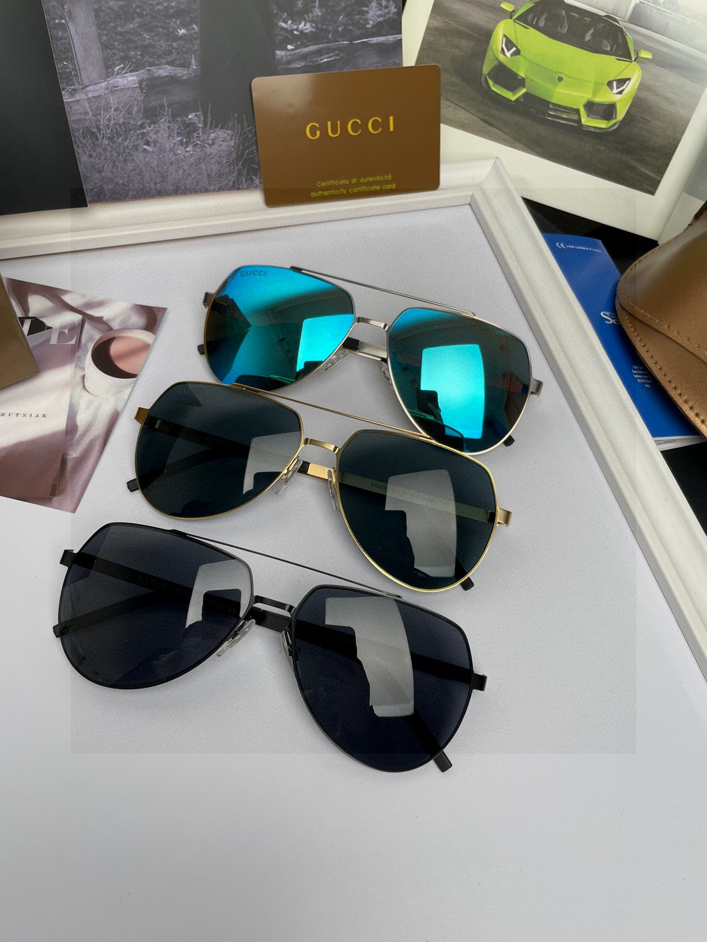 。💥品牌：古奇Gucci 高品质男士女士同款偏光太阳镜🕶️ 材质：高清尼龙镜片、💦超轻超有弹性镜腿.戴上