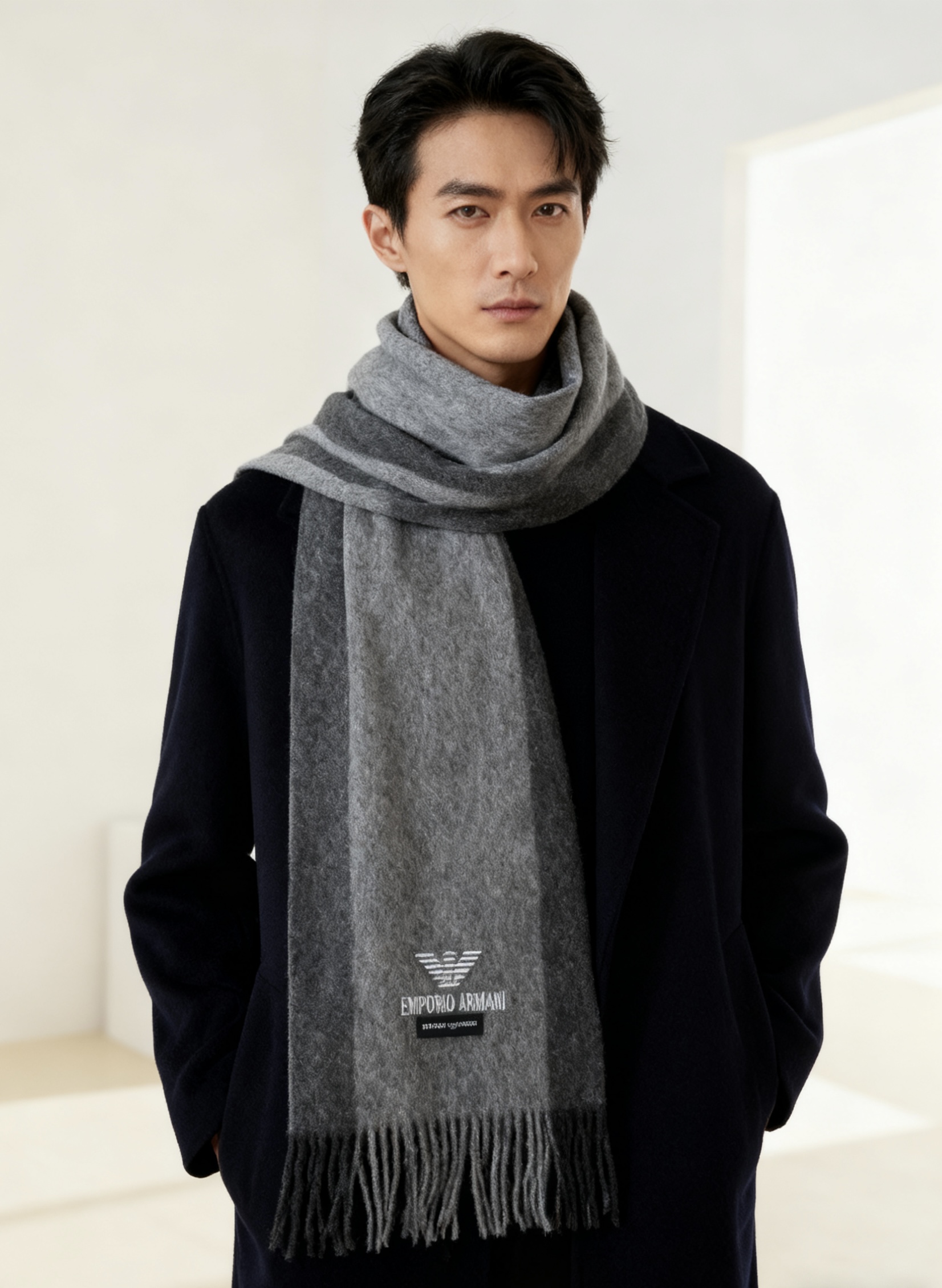 。阿玛尼海外专柜条纹拼色最新男士羊羔毛围巾～惊爆上架🎉国内专柜都没上架，从款式到面料都很赞🎻，经典的条纹