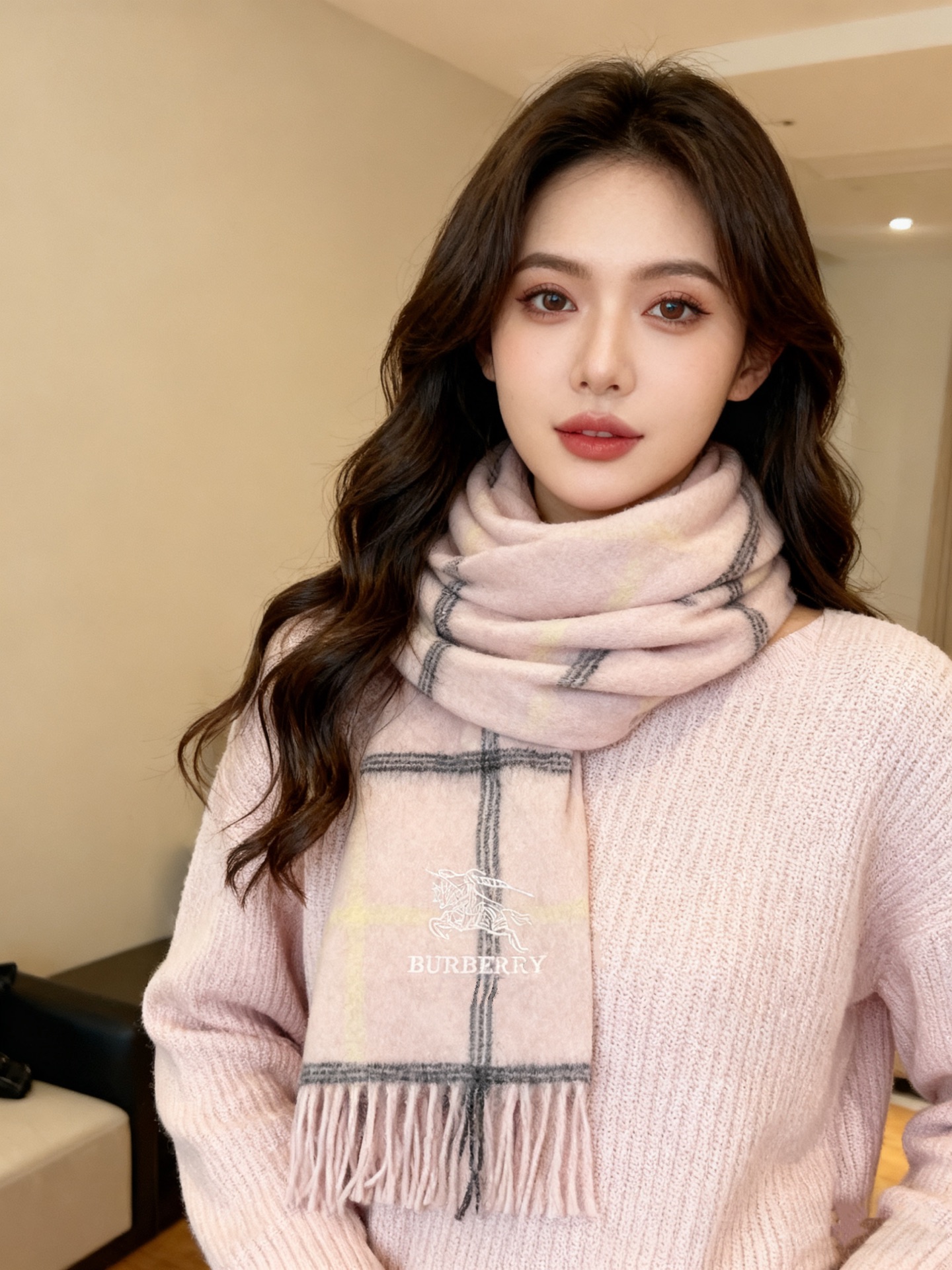 🔥巴宝莉最新格纹少女粉劲爆上架❗️😍殿堂级御用芭芭家战马的经典格羊毛围巾🧣独家渠道货bulingbuli