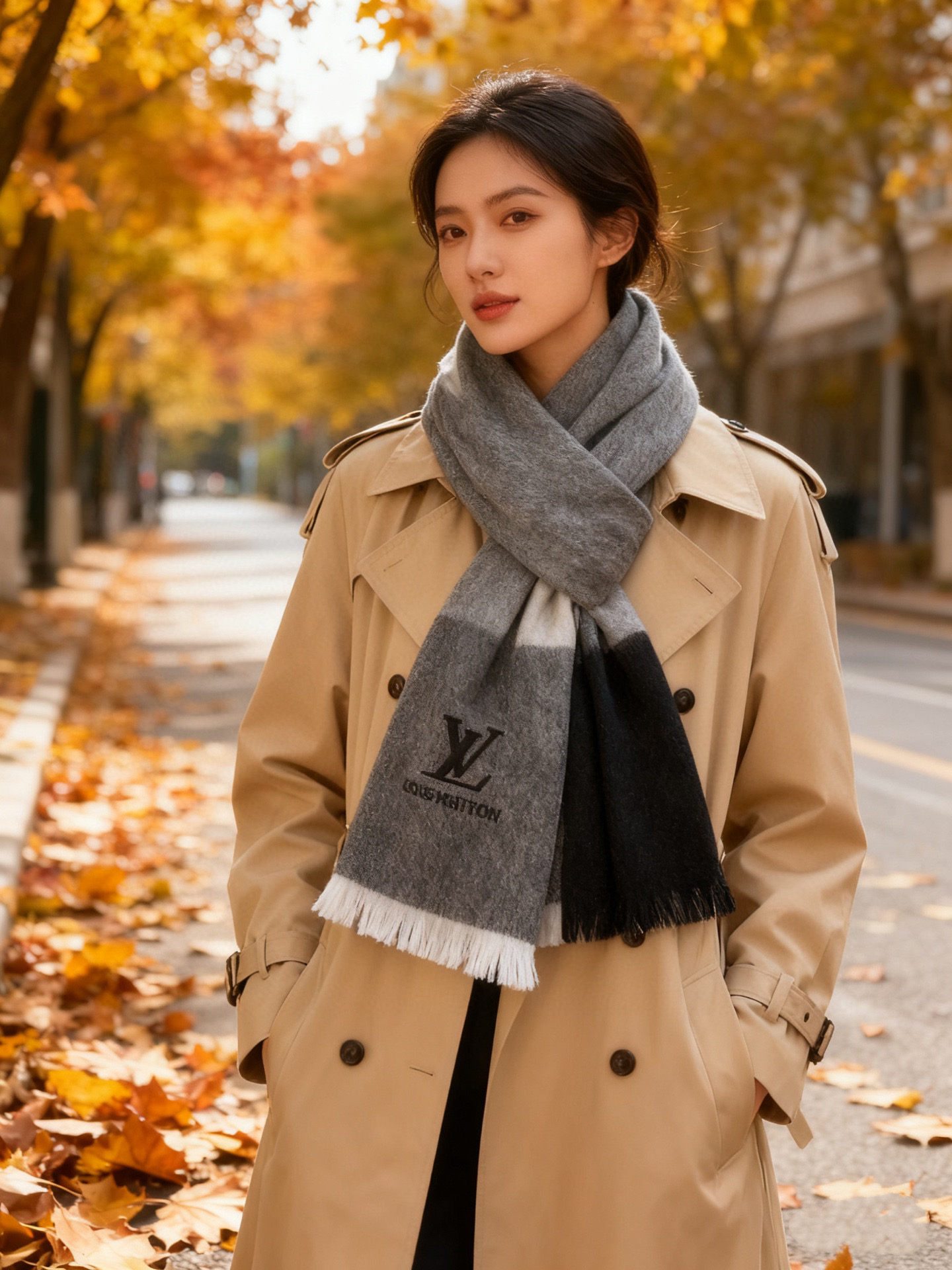 路易威登LV男女同款披肩✨羊绒经典格纹👐围巾♨️高尖端产物⚠️，经典logo刺绣，时尚大牌的顶尖设计款💕