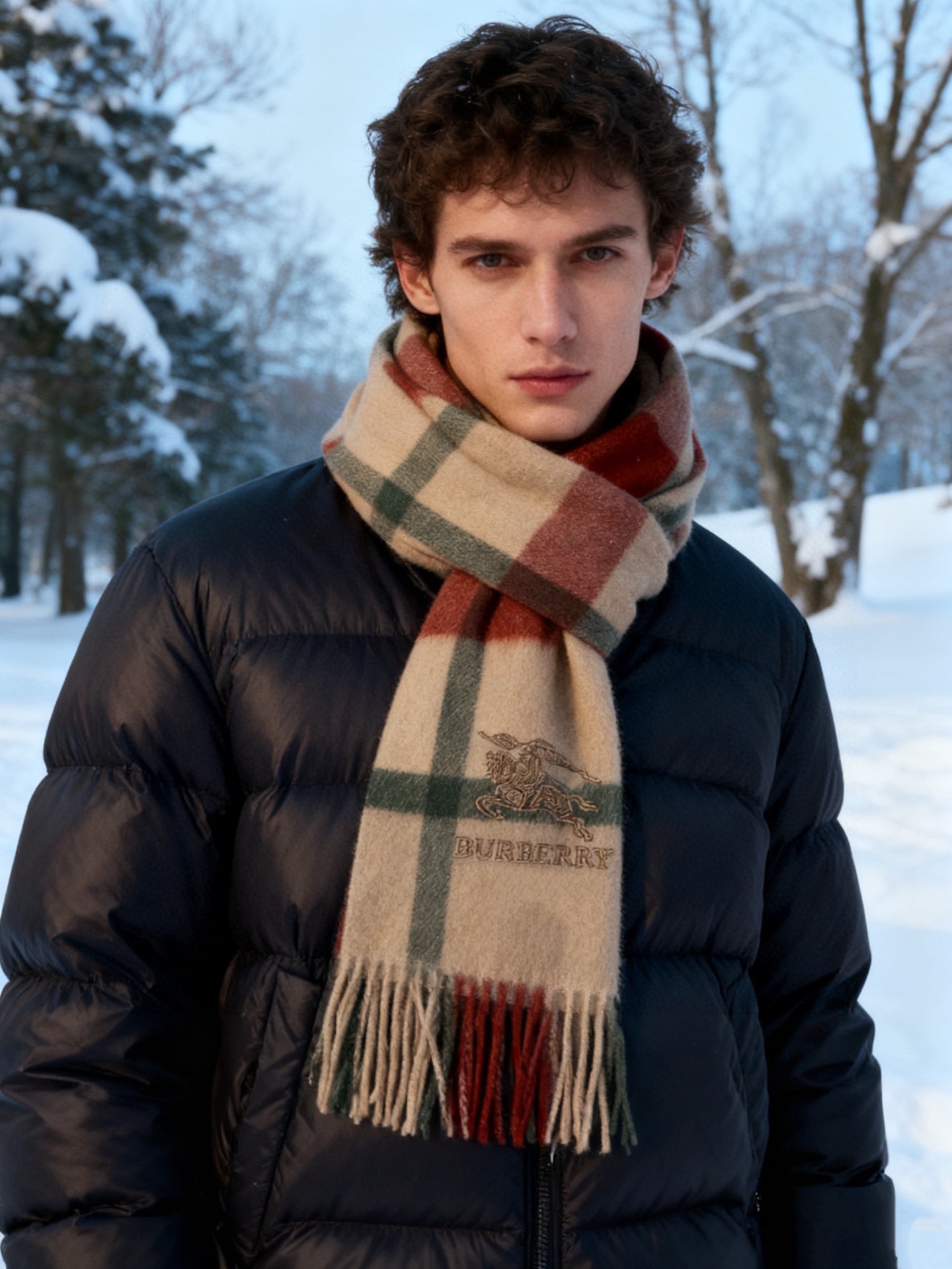 新款🐂牛货，巴宝莉男士女士（格纹战马刺绣）围巾，款式魅力，是经典大方‼面料采用的是客供的羔绒，细腻柔软度