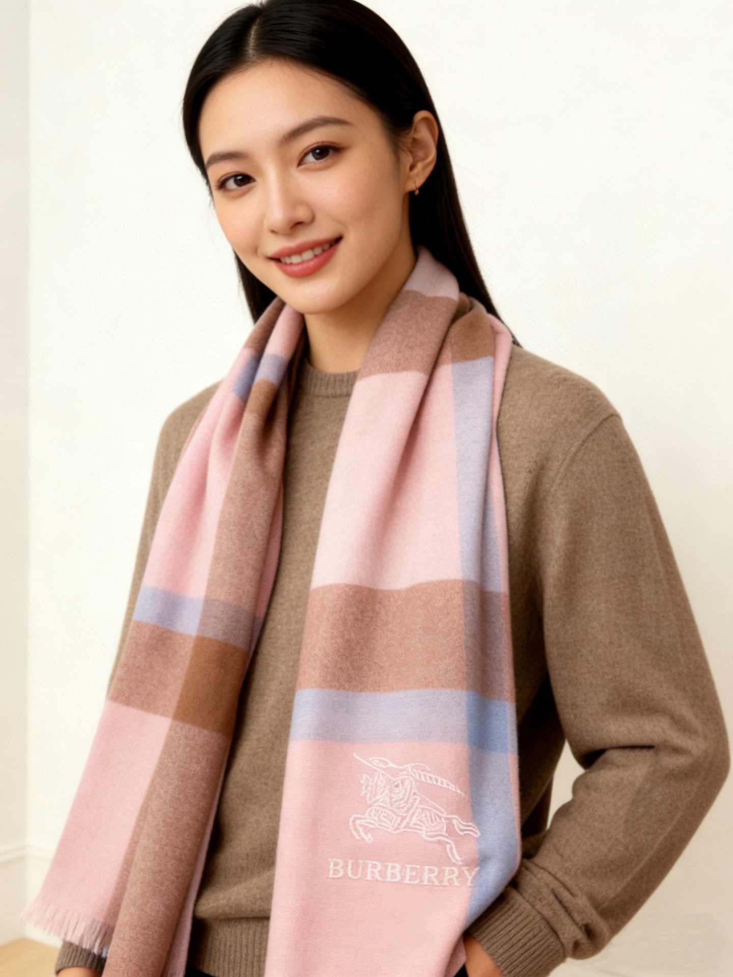 。巴宝莉经典大格男女同款短须披肩✨羊绒经典格纹👐围巾♨️高尖端产物⚠️，经典logo刺绣，时尚大牌的顶尖