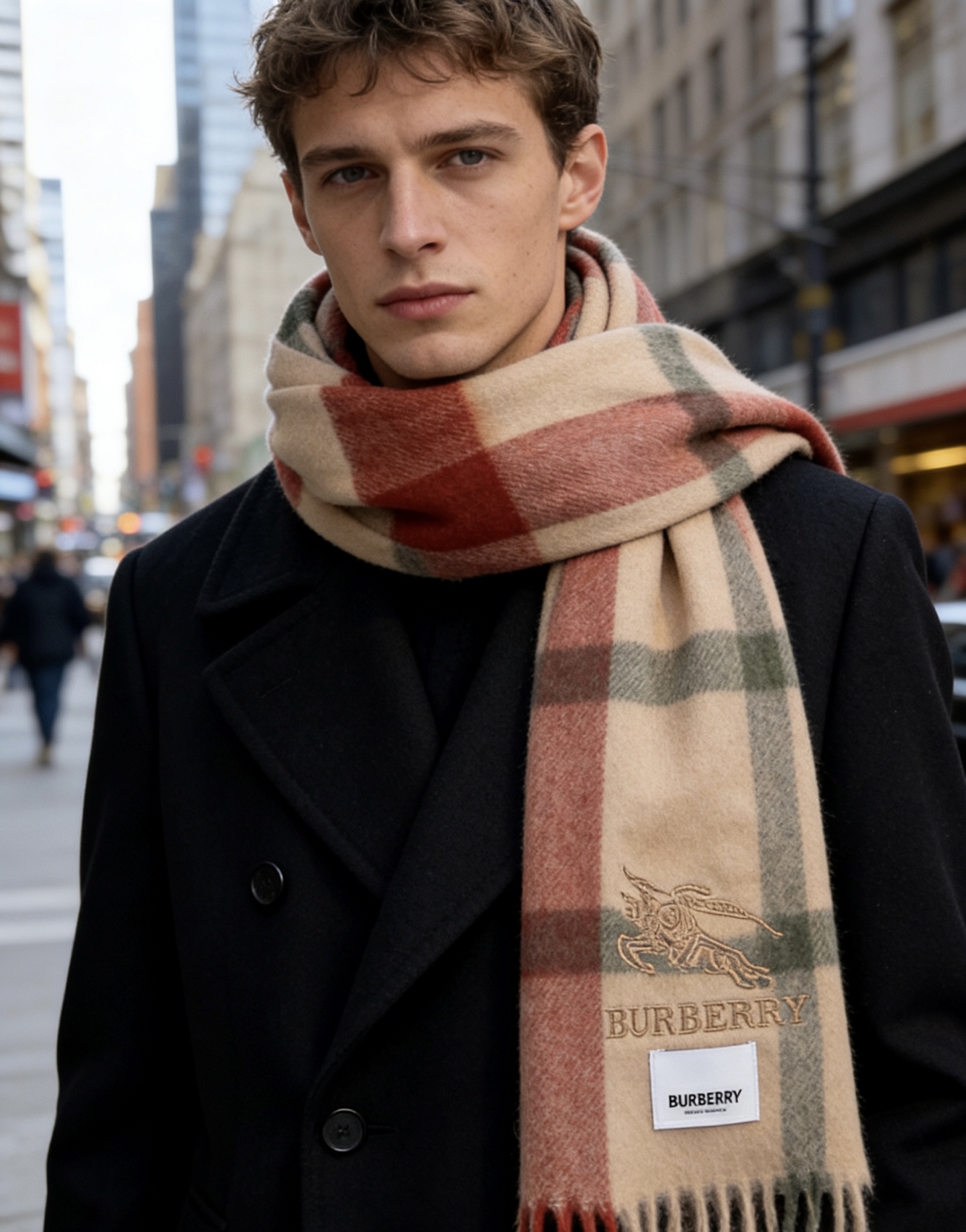 新款🐂牛货，巴宝莉男士女士（格纹战马刺绣）围巾，款式魅力，是经典大方‼面料采用的是客供的羔绒，细腻柔软度