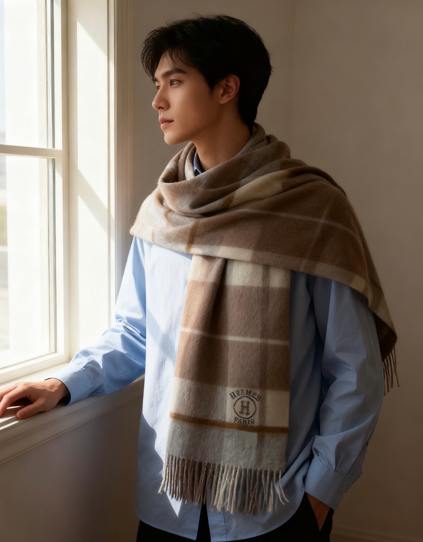 。🆕Hermes · 爱马仕女士经典格子拼接🎊重磅推荐💥 100%顶级山羊绒材质。非常保暖👑 柔软亲肤，