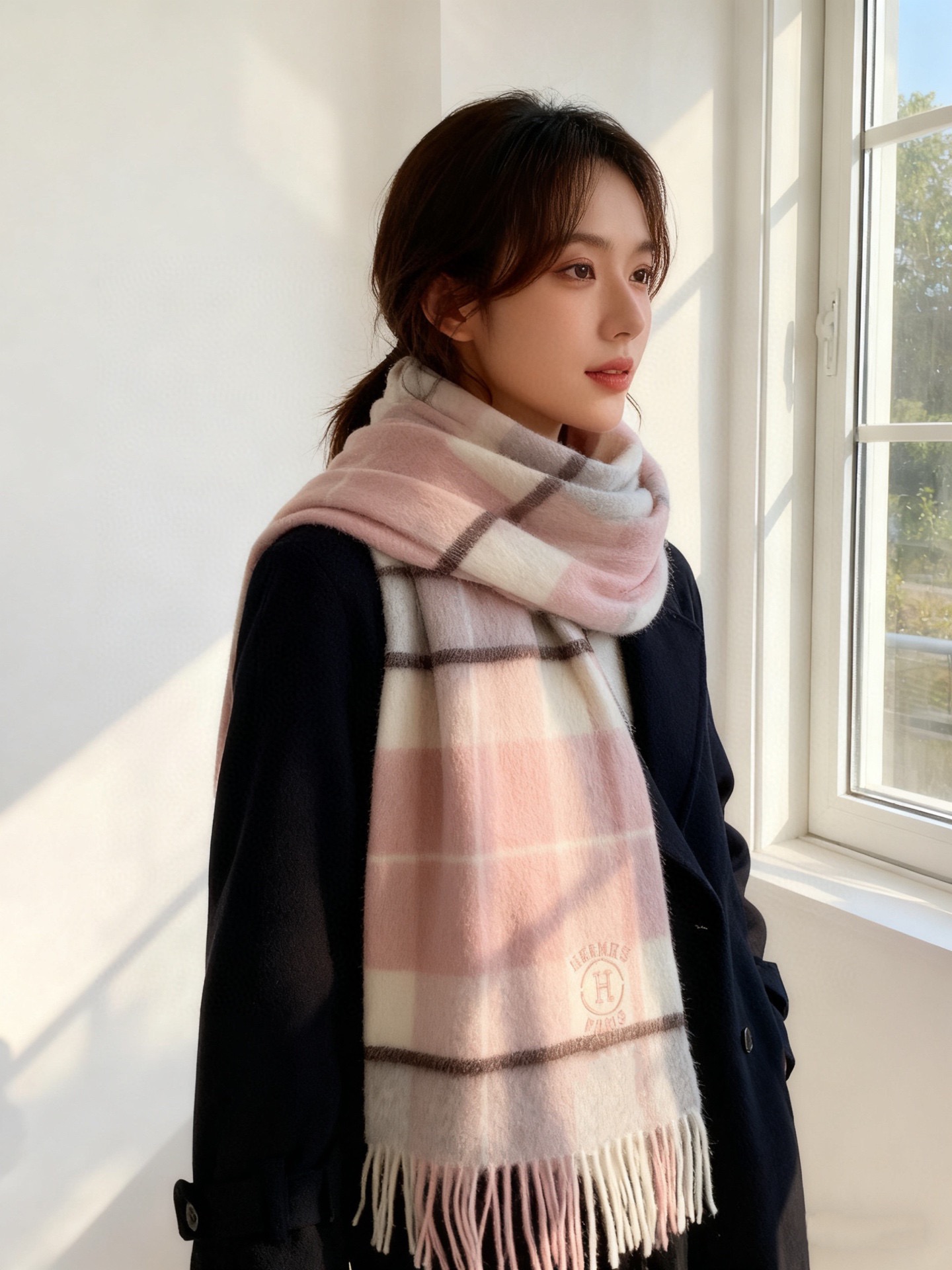 。🆕Hermes · 爱马仕女士经典格子拼接🎊重磅推荐💥 100%顶级山羊绒材质。非常保暖👑 柔软亲肤，