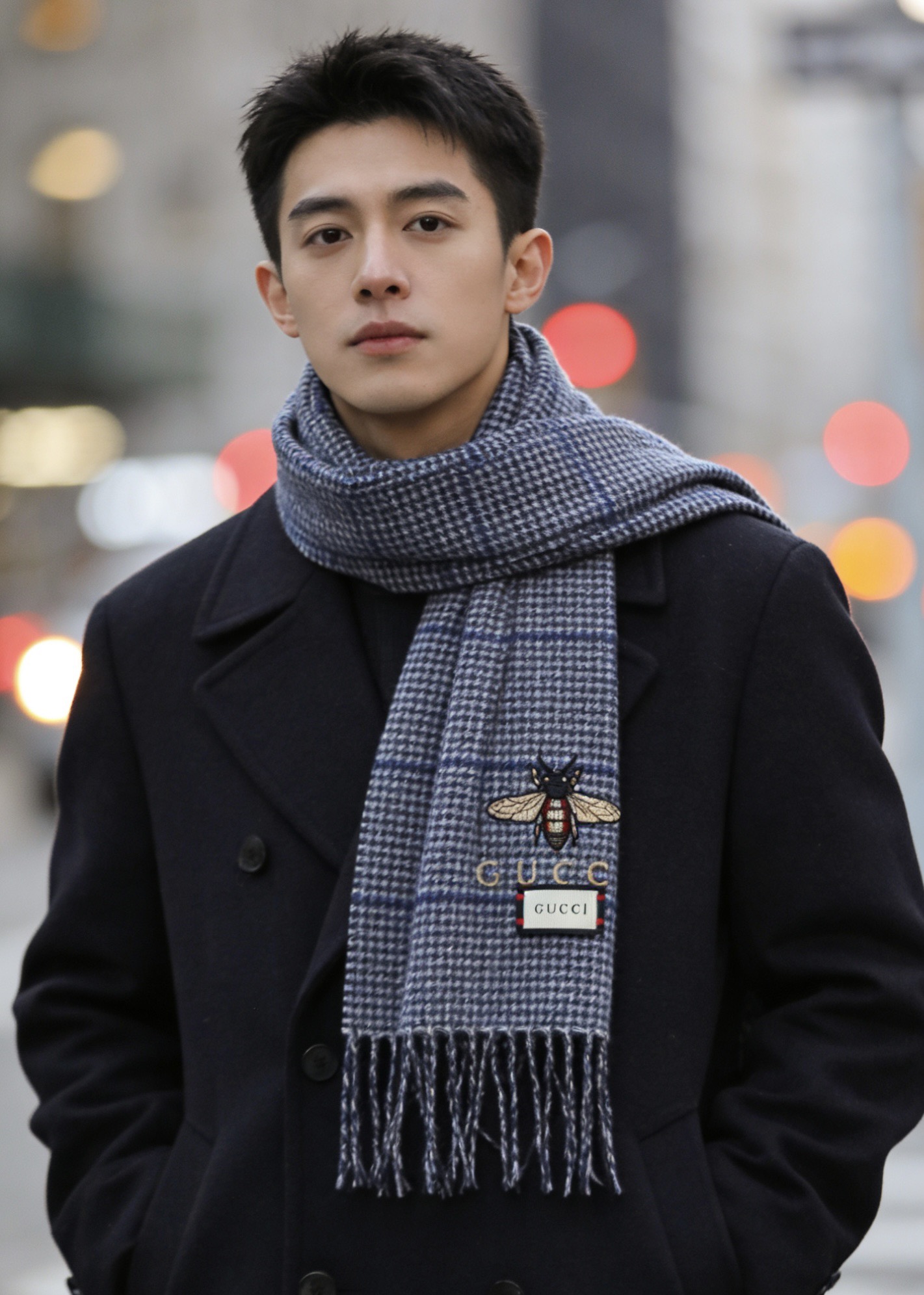 古奇（Gucci）小蜜蜂巴黎时装展男女同款羊绒围巾！采用蒙古高原细羊绒！手感满满地都是细腻的绒毛！这个价