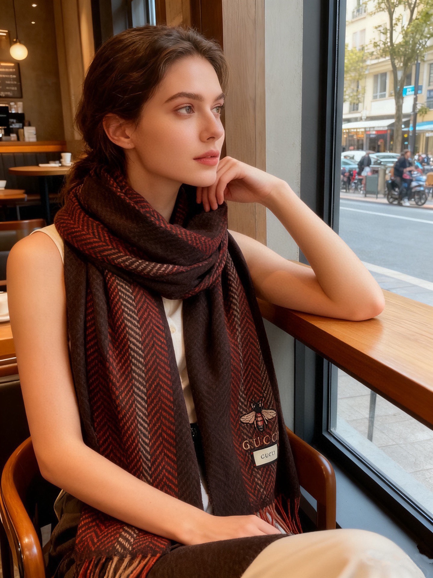 古奇（Gucci）小蜜蜂巴黎时装展羊绒围巾！采用蒙古高原细羊绒！手感满满地都是细腻的绒毛！这个价格绝对百