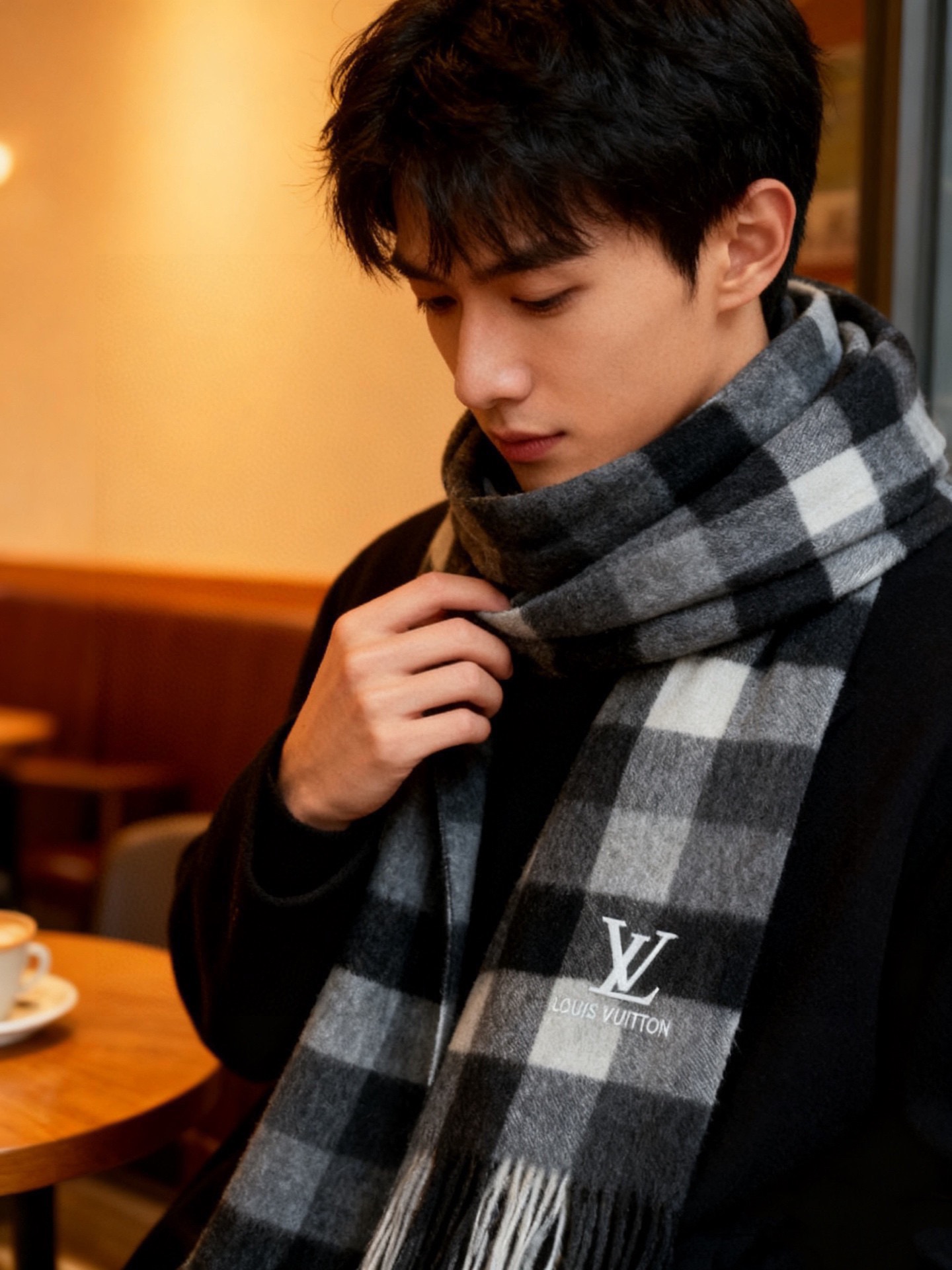 新款路易威登LV❗️羊绒方格子好看的要疯掉了👍太有型太有魅力了！！！非常斯文时尚的秋冬单品！真的很喜欢，