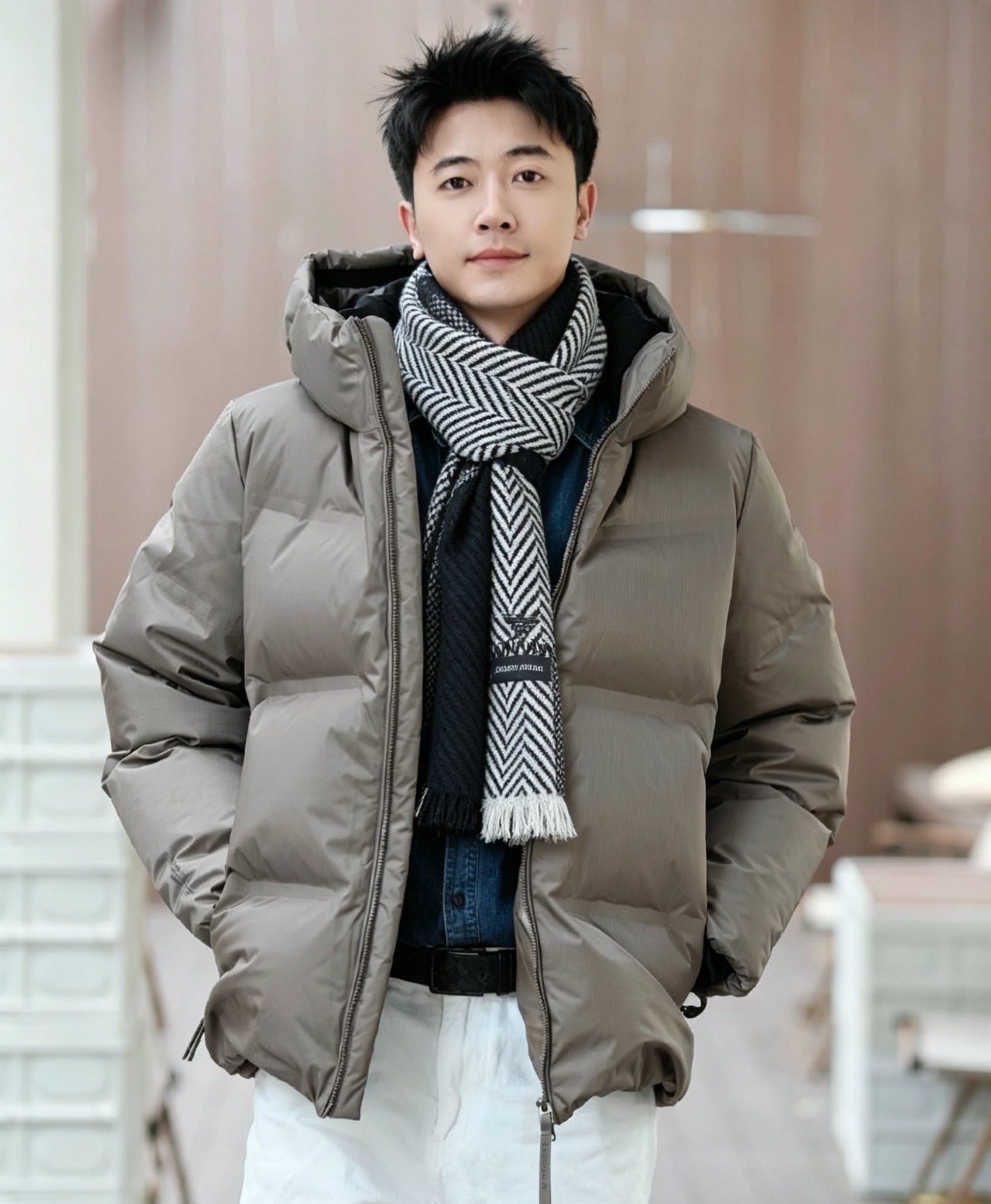 男款人字纹阿玛尼（Arman）披肩且买且珍惜~~男款真的很少，一年也就出几款，都是出口订单所以比较难遇。男人的东西讲究少