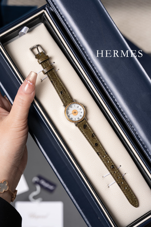 Hermes Gold Coin Vintage Watch - 1994 Lucky Charm with Ostrich Leather Band