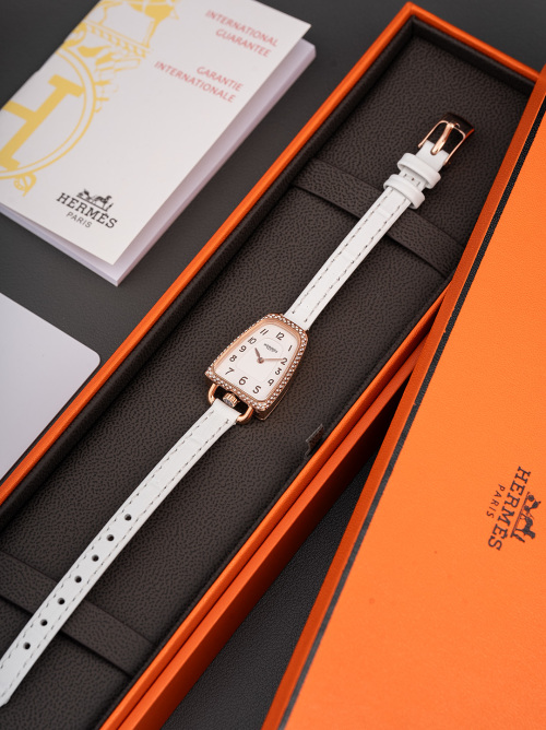 Hermès Galop d'Hermès Diamond Rose Gold Ladies Watch with White Leather Strap 1 Hermès Galop d'Hermès Diamond Rose Gold Ladies Watch with White Leather Strap