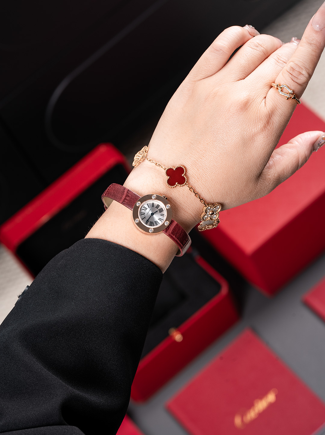 까르띠에 시계 쿼츠 무브먼트 다이아 로즈골드 블루 스틸밴드 가죽스트랩 레플리카 42876 Cartier 상세 이미지 3