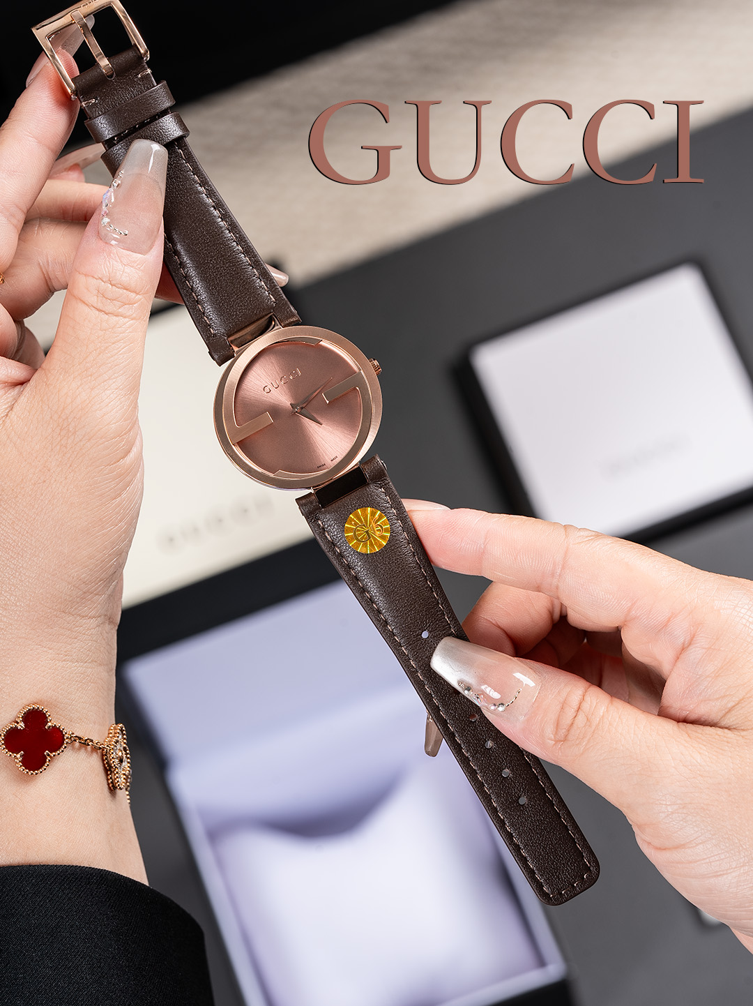 Gucci Women's G-Frame Brown Leather Strap Watch, Rose Gold Tone Dial, 37mm 3 o 1is83njsmbu5ka0irj1vba6r1a