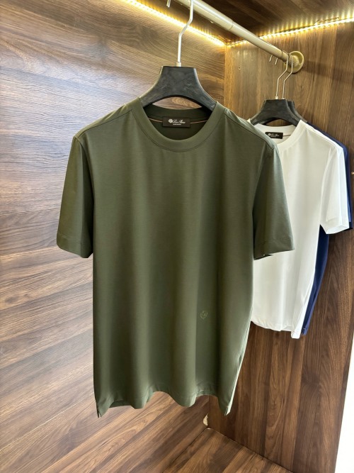 Loro Piana Men's Casual Short Sleeve T-Shirt, Embroidered Logo, Premium Cotton 1 Loro Piana Men's Casual Short Sleeve T-Shirt, Embroidered Logo, Premium Cotton
