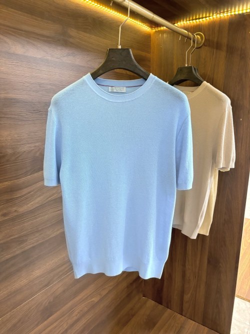 Brunello Cucinelli Short Sleeve Linen-Cotton Knit T-Shirt for Men 1 Brunello Cucinelli Short Sleeve Linen-Cotton Knit T-Shirt for Men