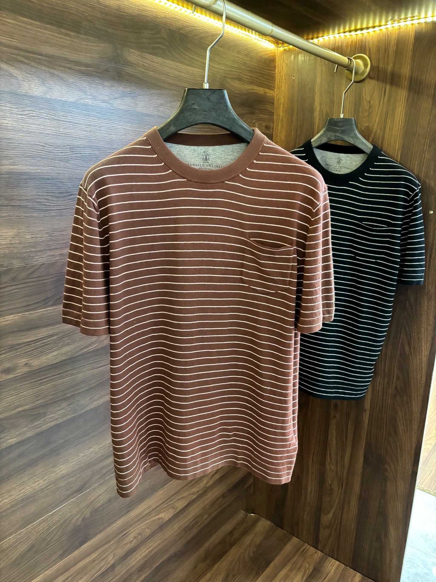 New#🟥Brunello cucinelli 意大利BC 秋季新款经典男士撞色条纹圆领短袖衫。经典条纹